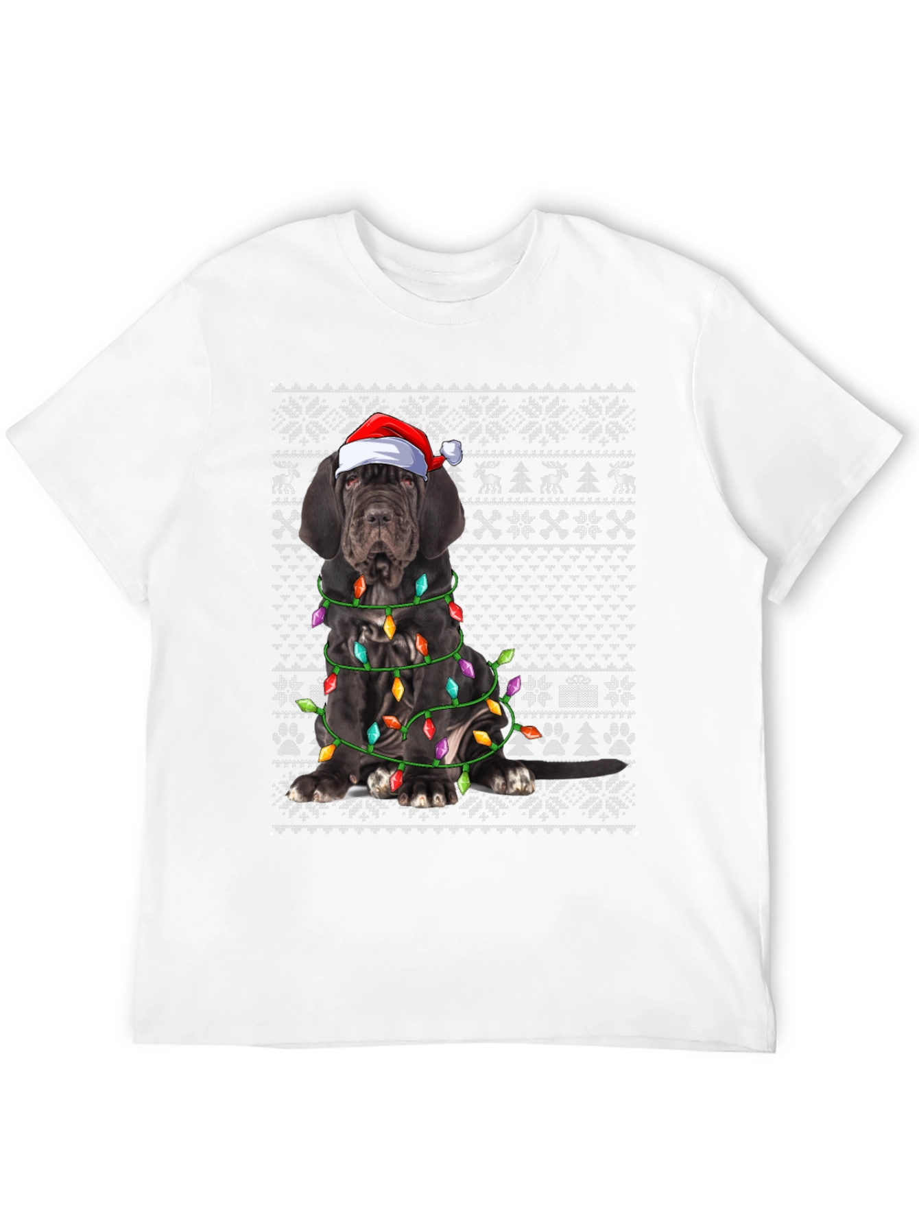 Dog Breed Christmas Lights Santa Hat T-Shirt