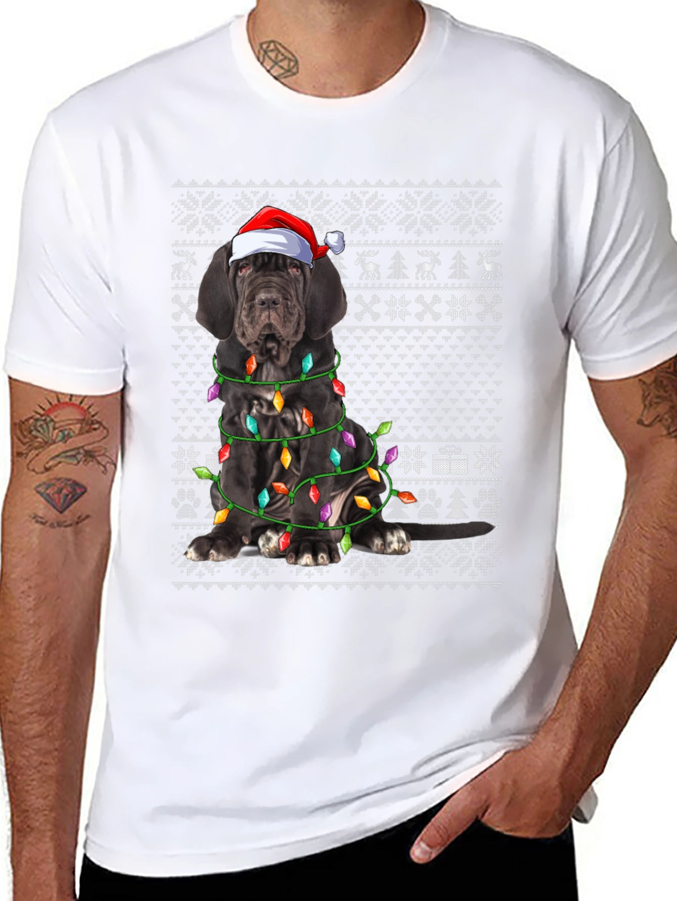 Dog Breed Christmas Lights Santa Hat T-Shirt