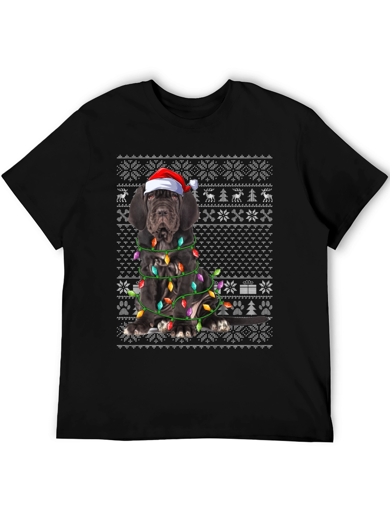 Dog Breed Christmas Lights Santa Hat T-Shirt