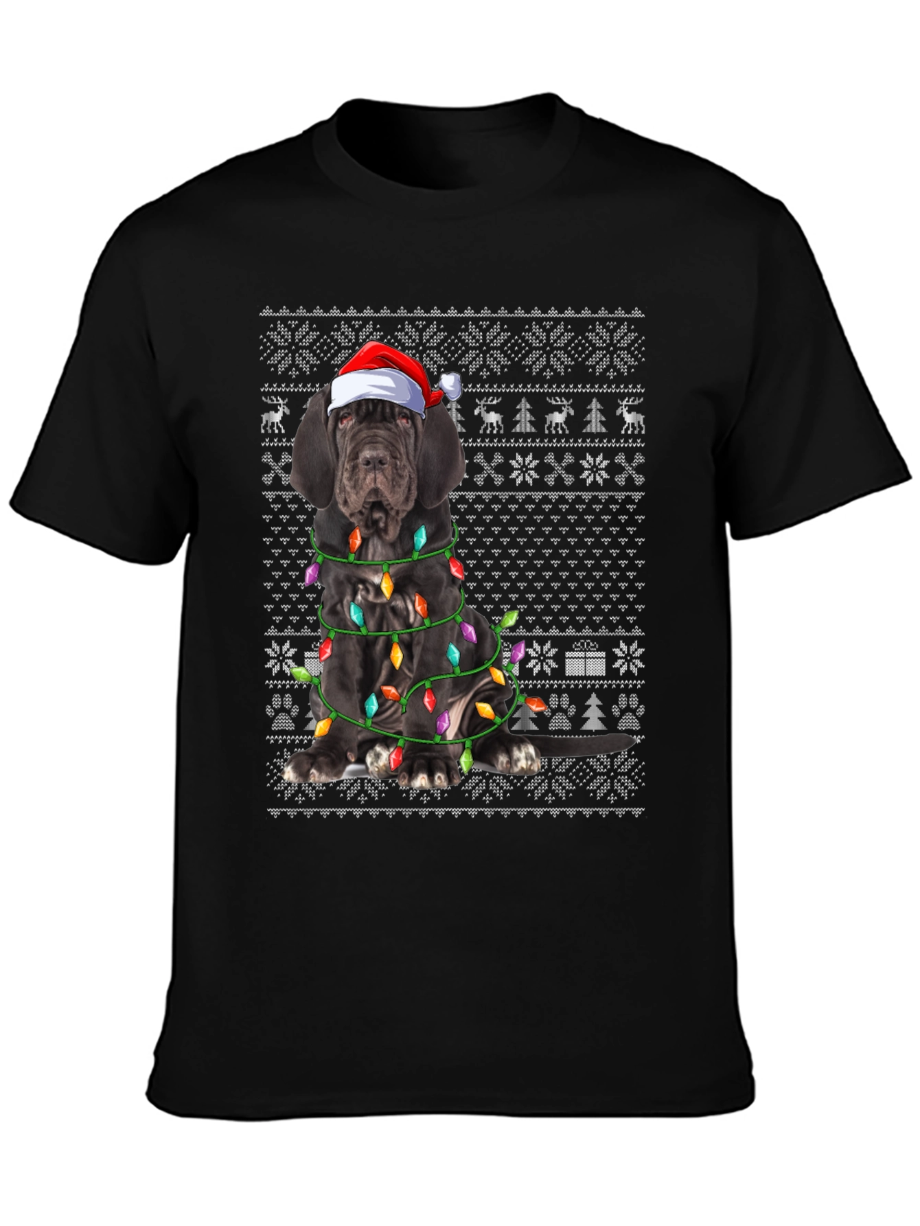 Dog Breed Christmas Lights Santa Hat T-Shirt