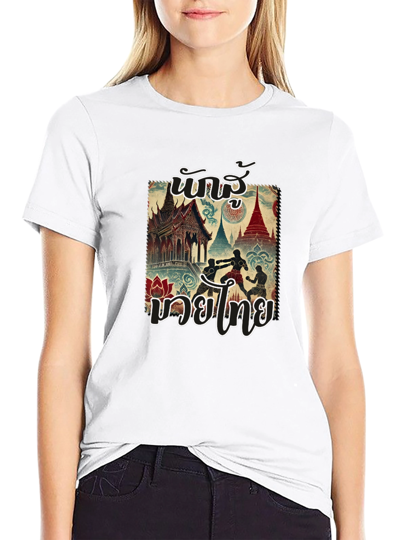 Muay Thai Black T-Shirt with Thai Art