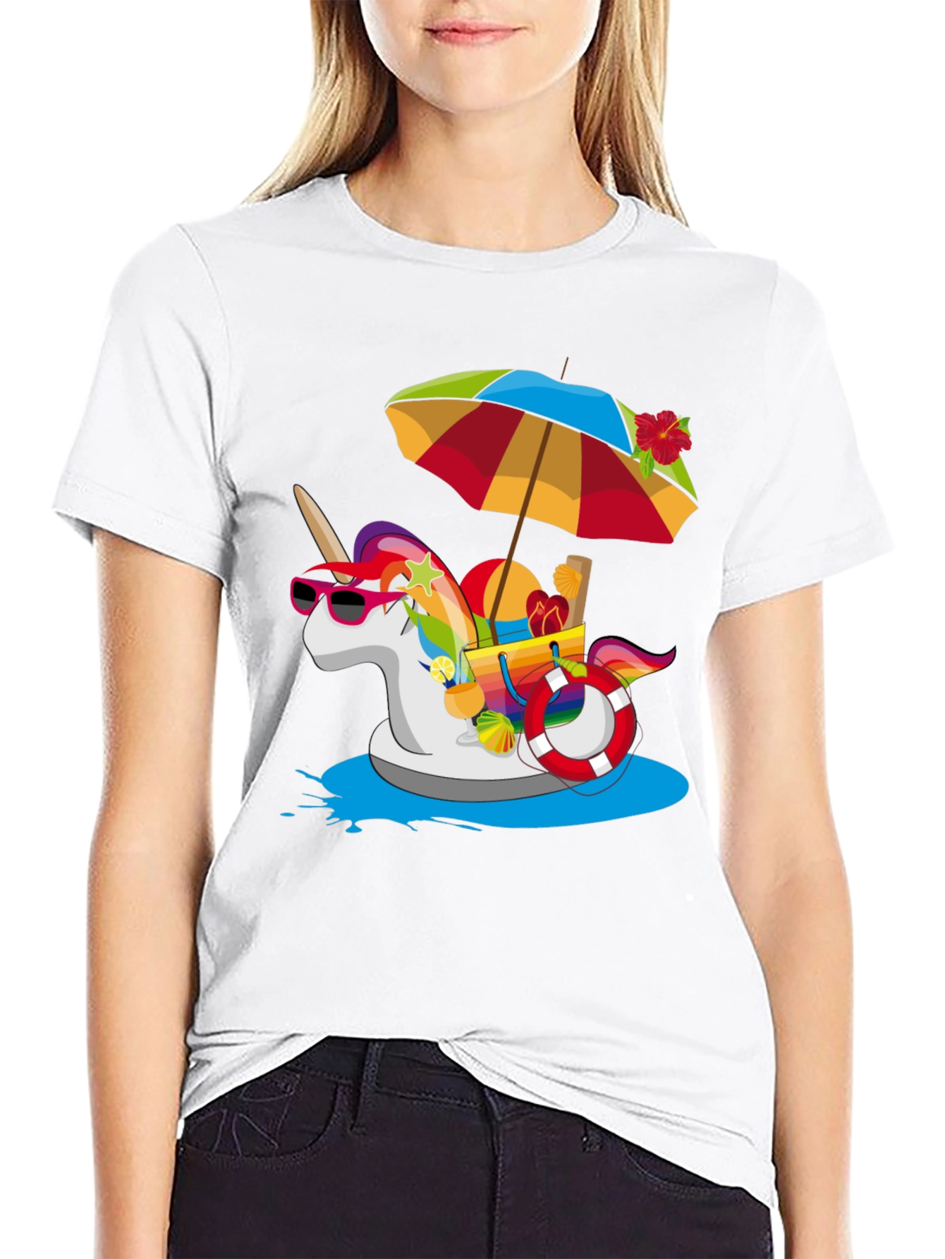 Summer Unicorn Pool Party Graphic Tee