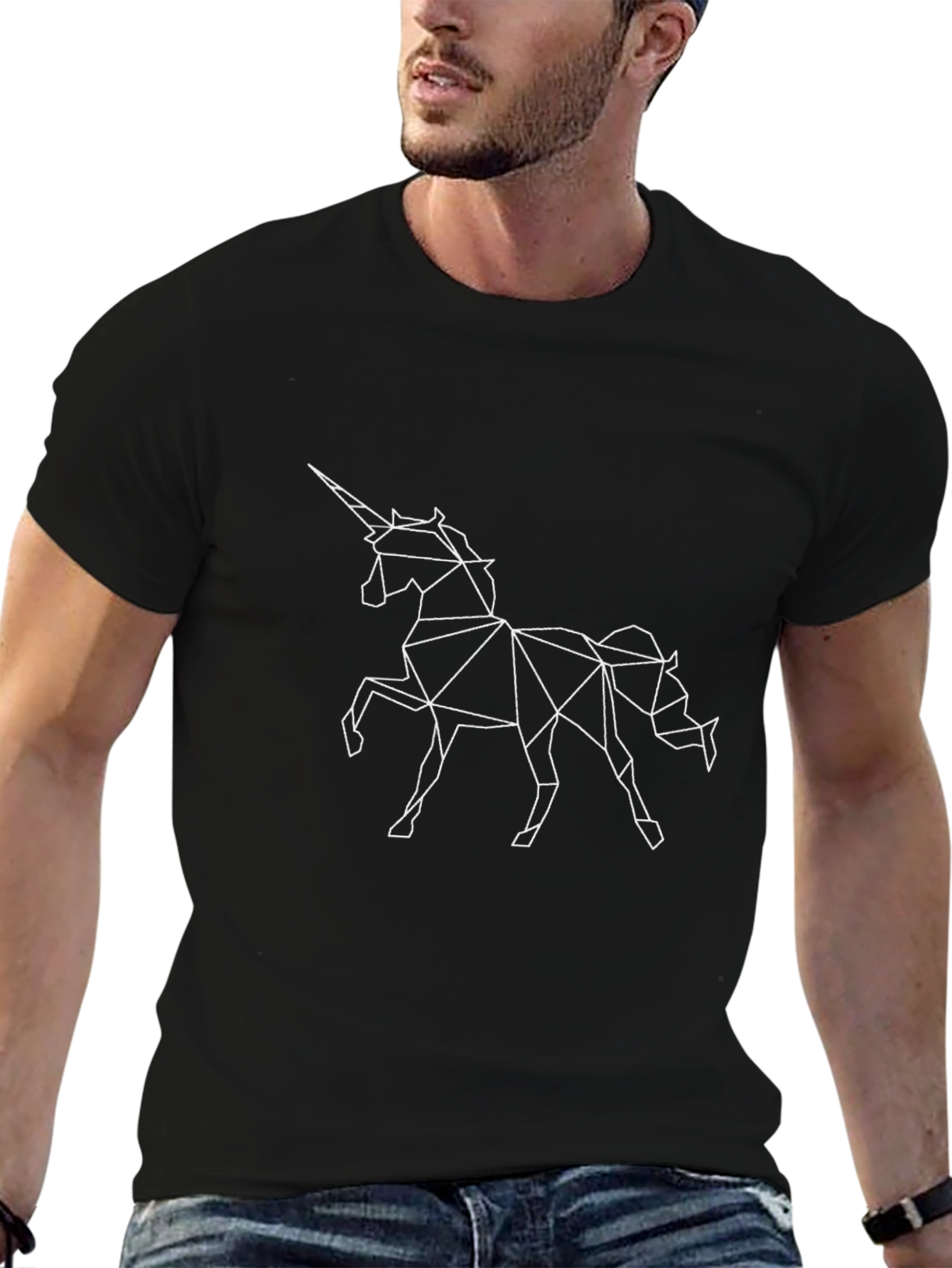 Geometric Unicorn Graphic Black T-Shirt