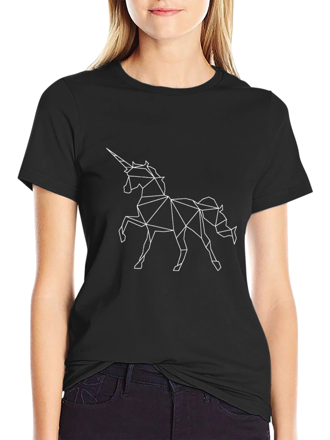 Geometric Unicorn Graphic Black T-Shirt