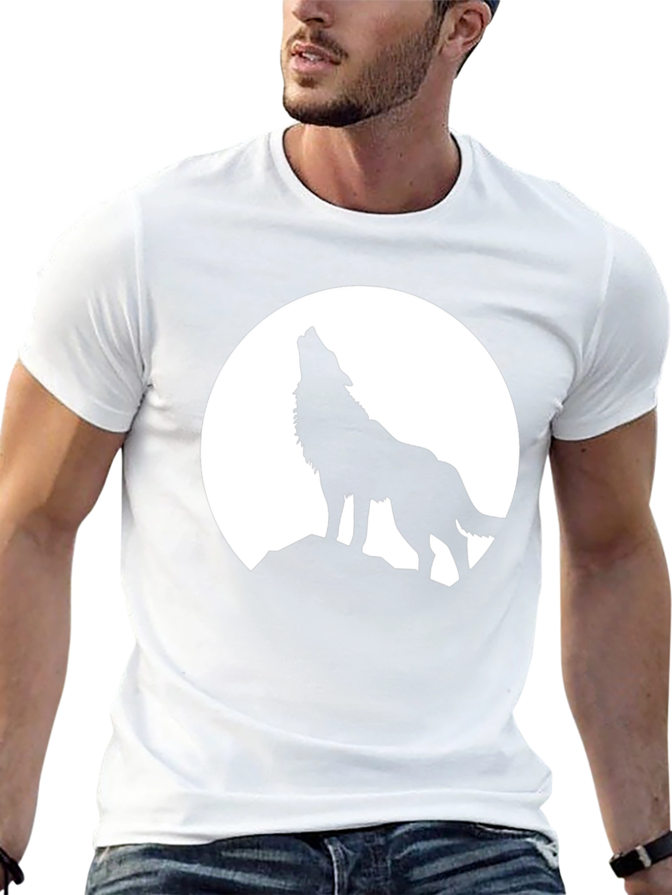 Wolf Howling at Moon Black T-Shirt