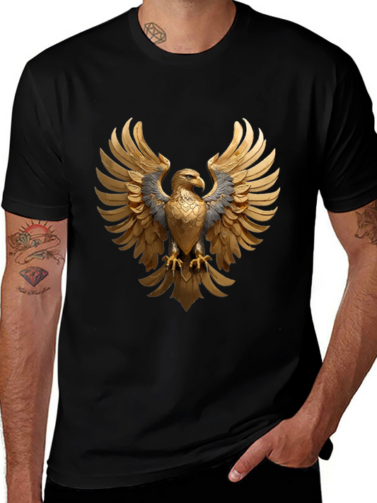 Majestic Golden Eagle Graphic Tee - Black Cotton