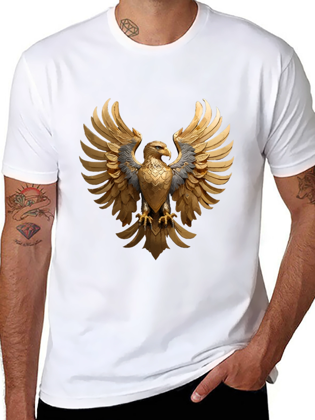 Majestic Golden Eagle Graphic Tee - Black Cotton