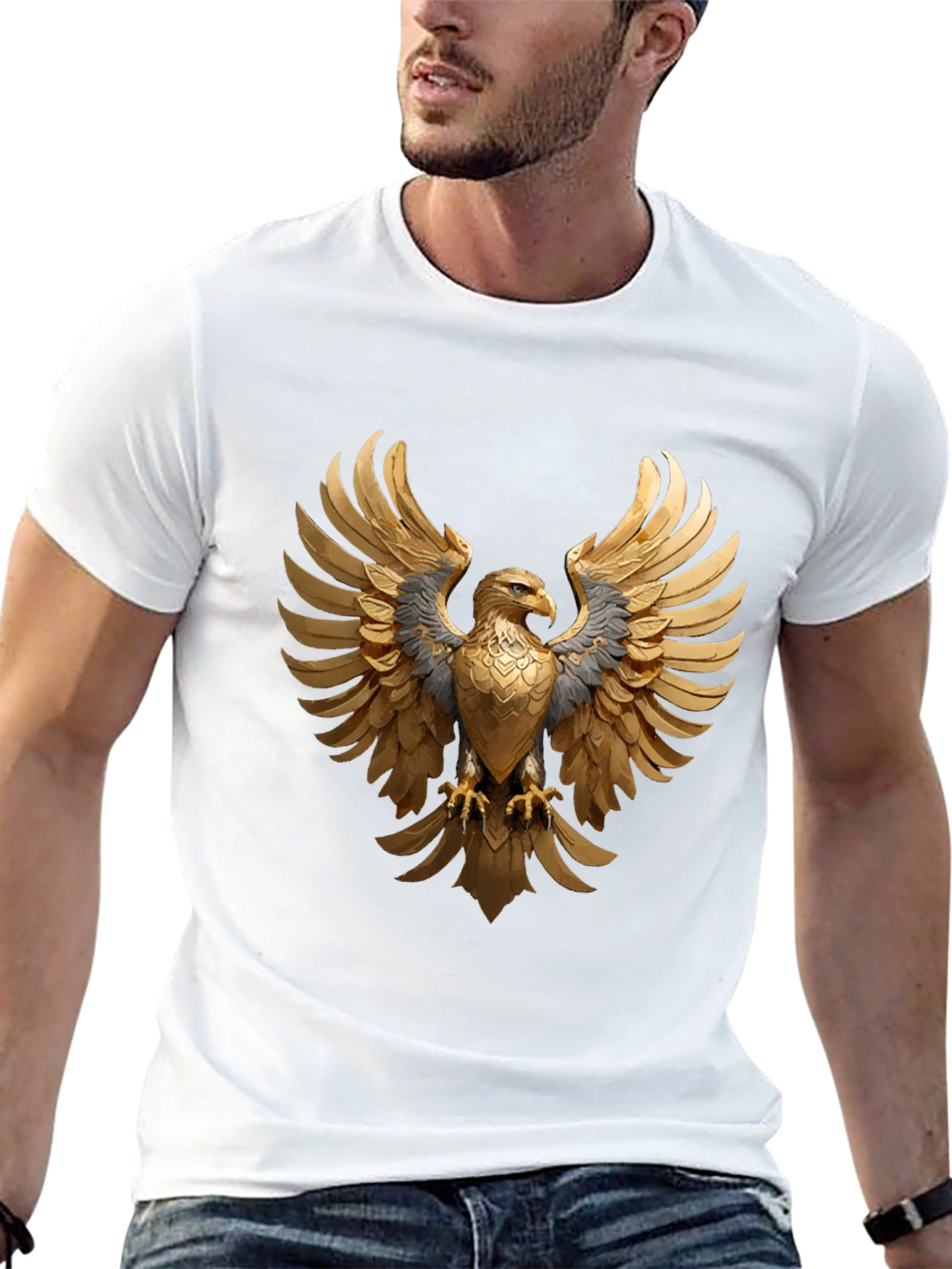 Majestic Golden Eagle Graphic Tee - Black Cotton