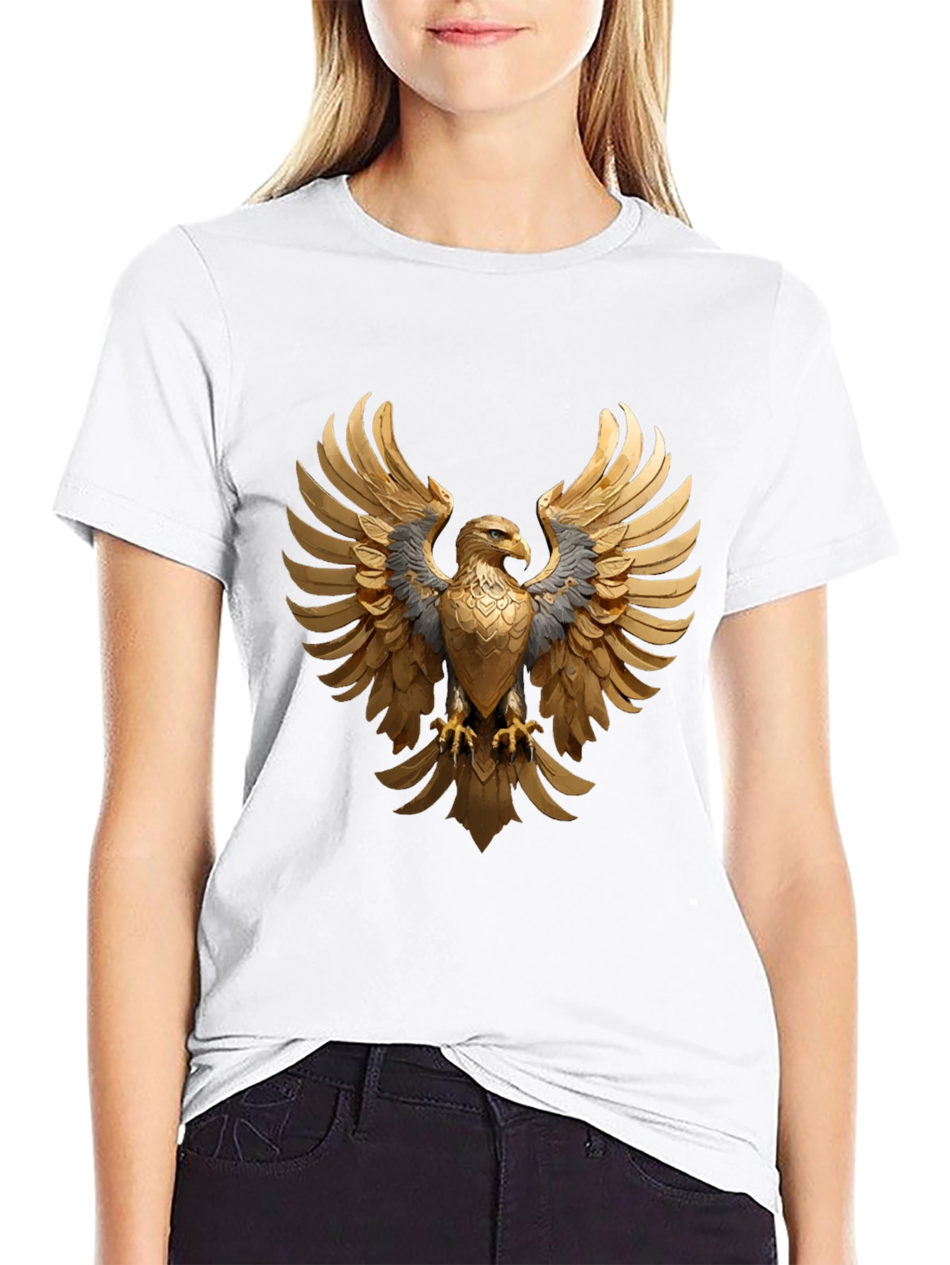 Majestic Golden Eagle Graphic Tee - Black Cotton