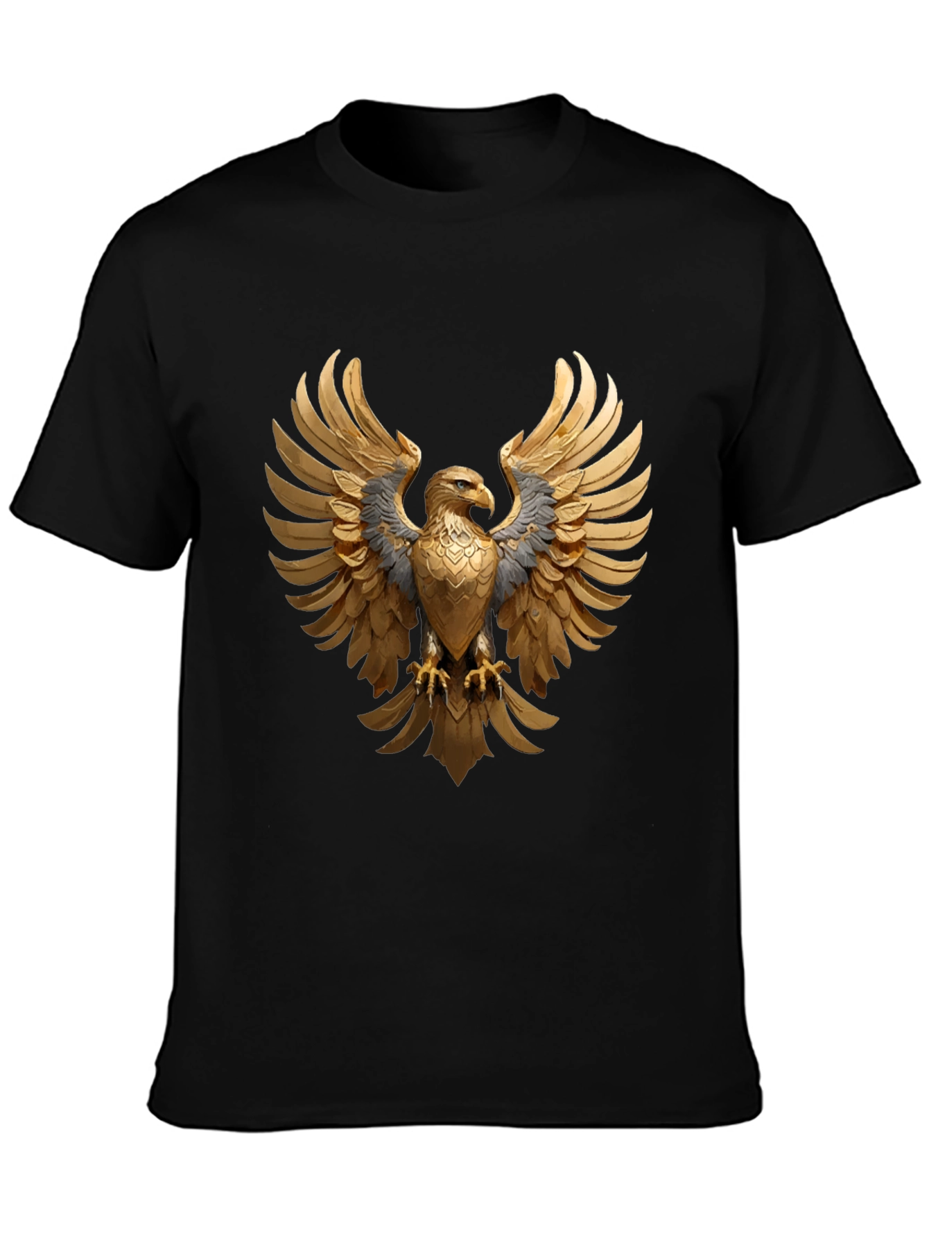 Majestic Golden Eagle Graphic Tee - Black Cotton