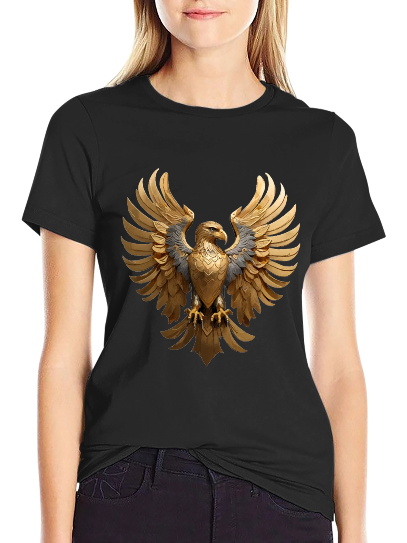 Majestic Golden Eagle Graphic Tee - Black Cotton