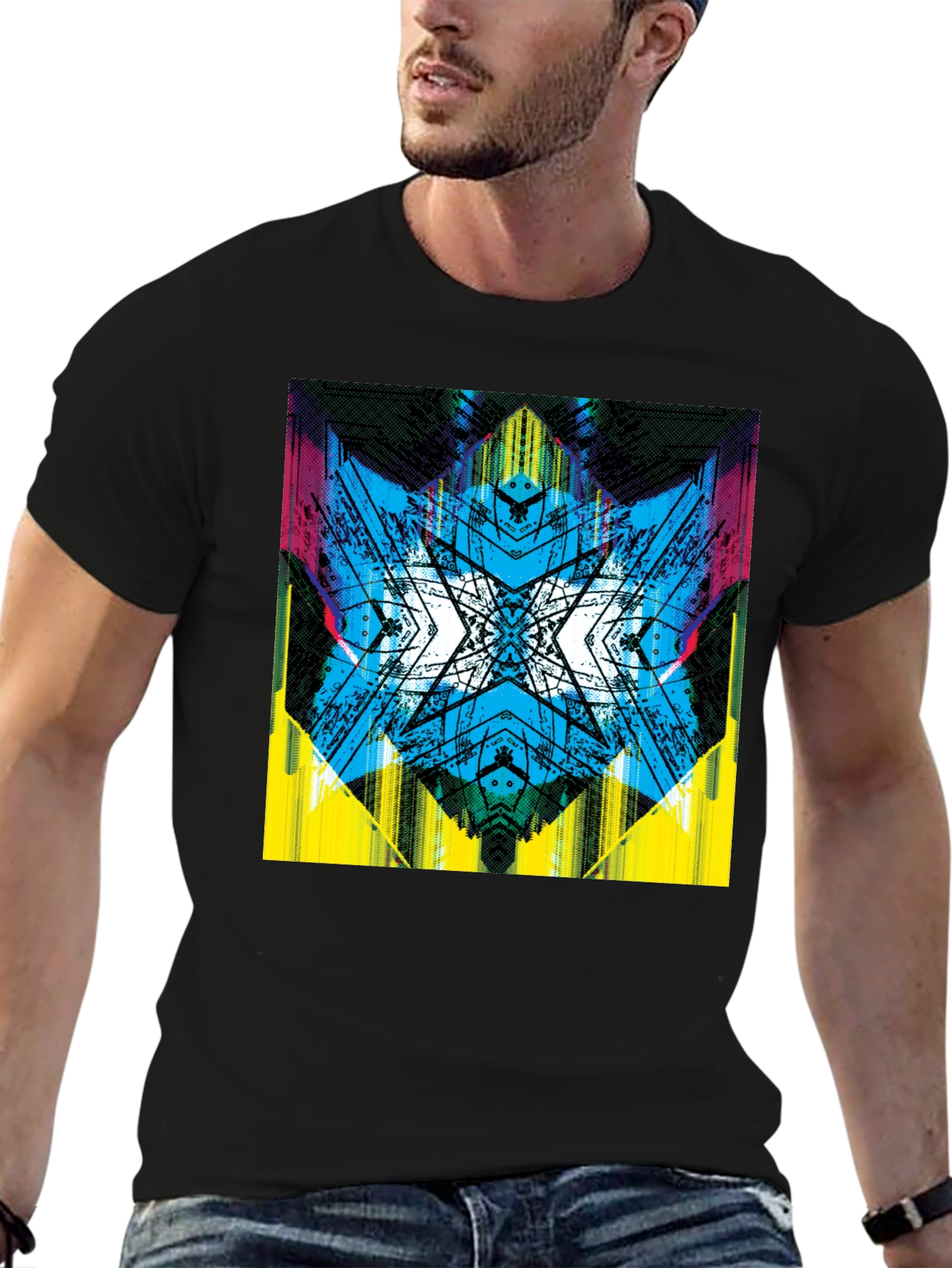 Abstract Graphic Print Tee - Vibrant Black T-Shirt