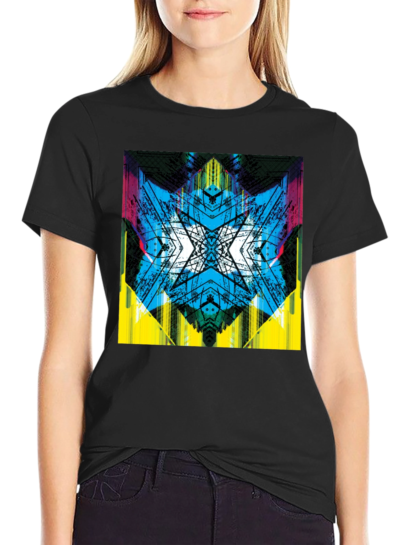 Abstract Graphic Print Tee - Vibrant Black T-Shirt
