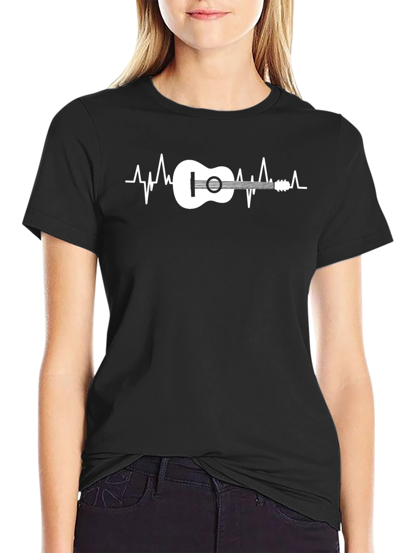 Guitar Heartbeat Graphic Tee - Black
