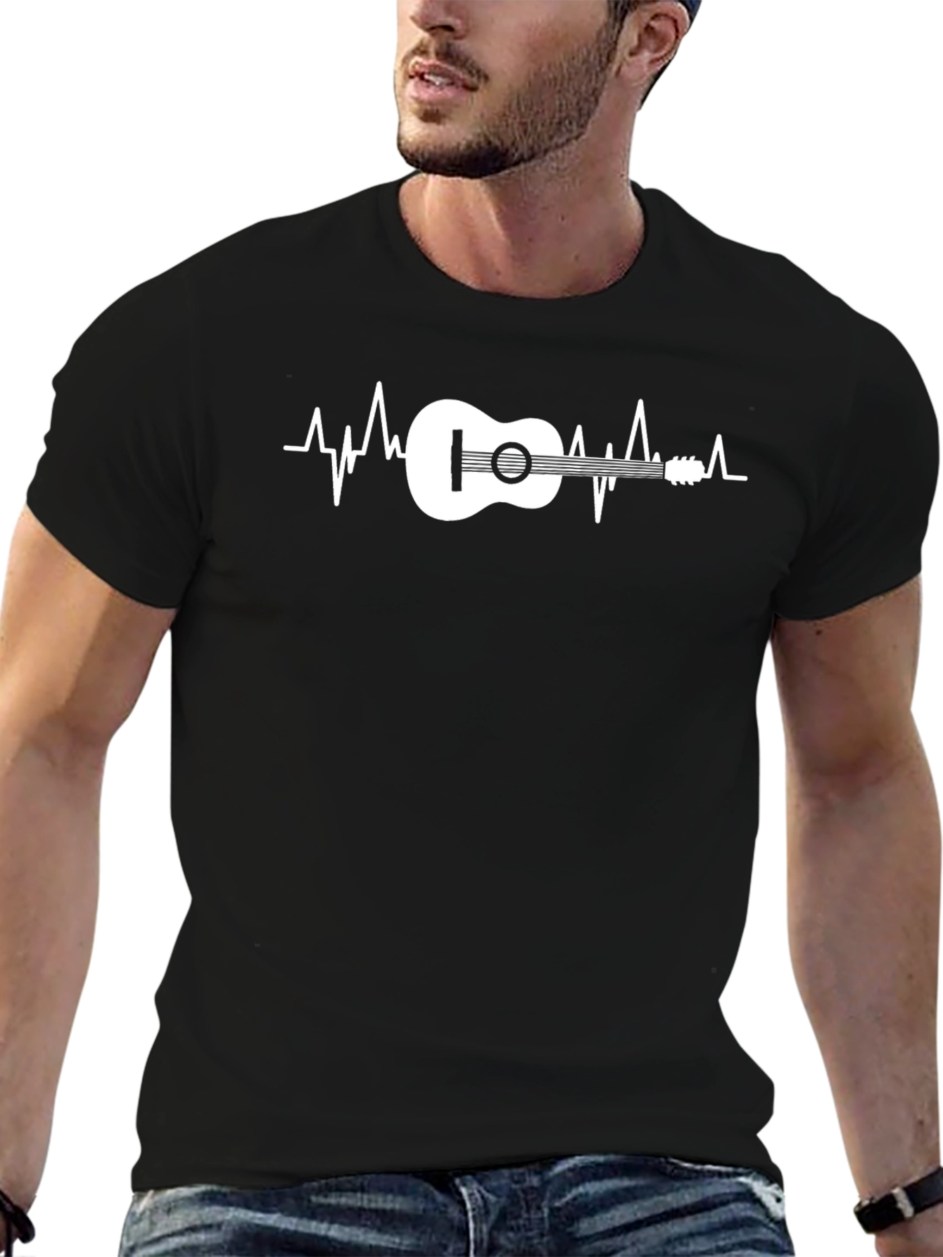 Guitar Heartbeat Graphic Tee - Black