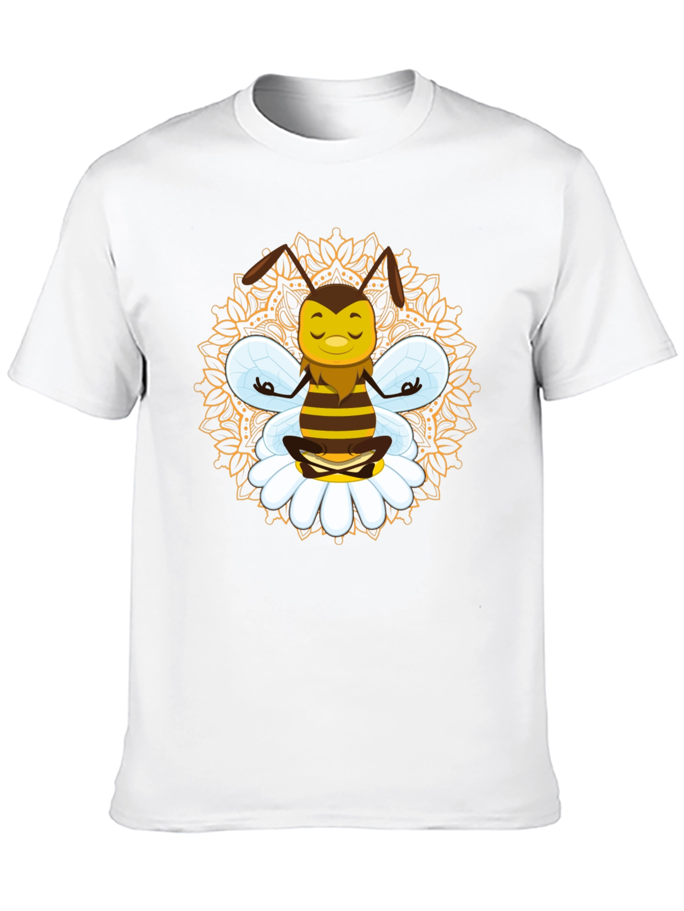 Zen Bee Mandala Graphic Tee - Black Cotton T-Shirt