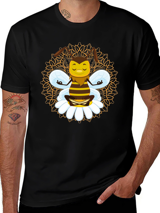Zen Bee Mandala Graphic Tee - Black Cotton T-Shirt
