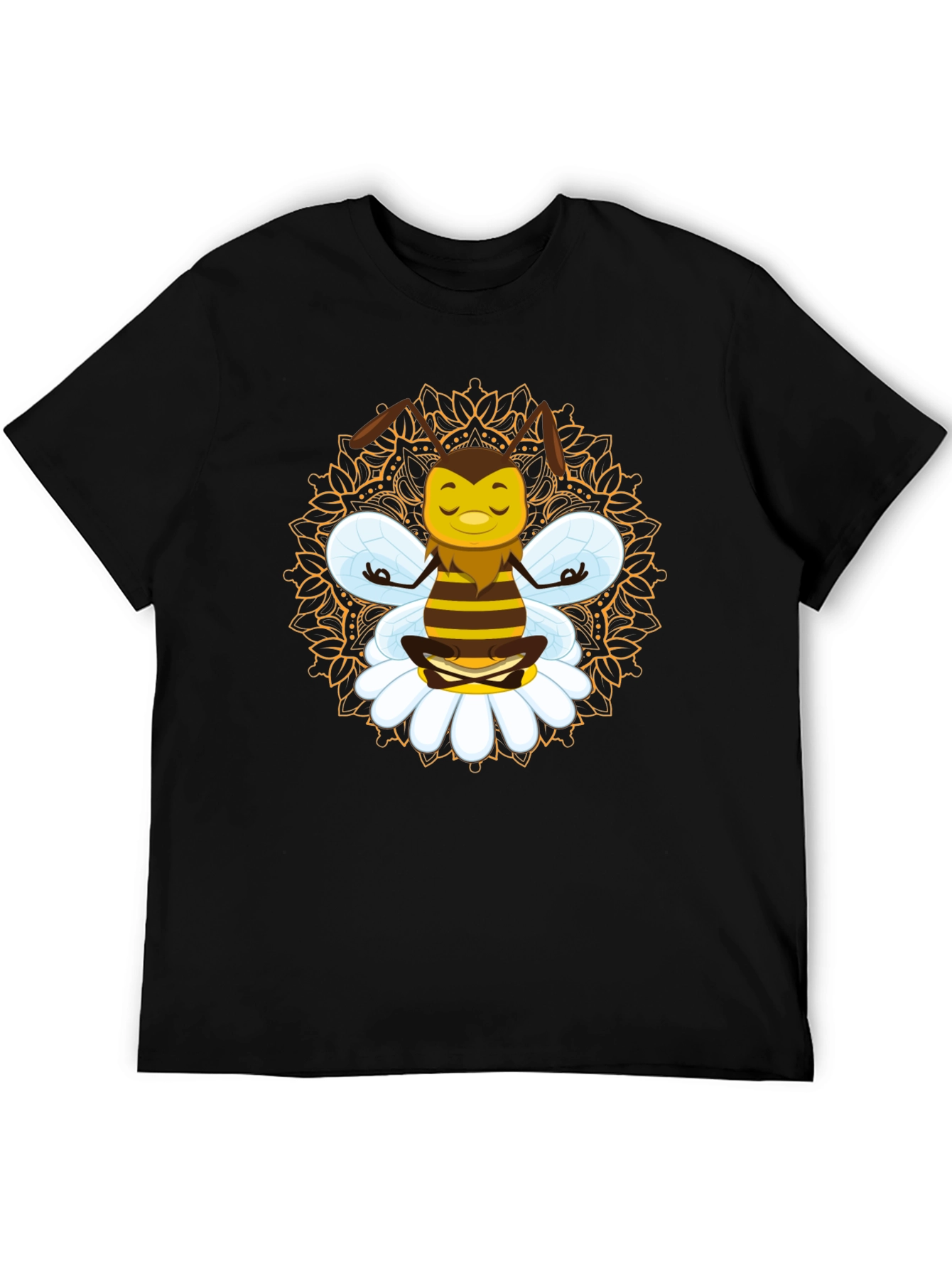 Zen Bee Mandala Graphic Tee - Black Cotton T-Shirt