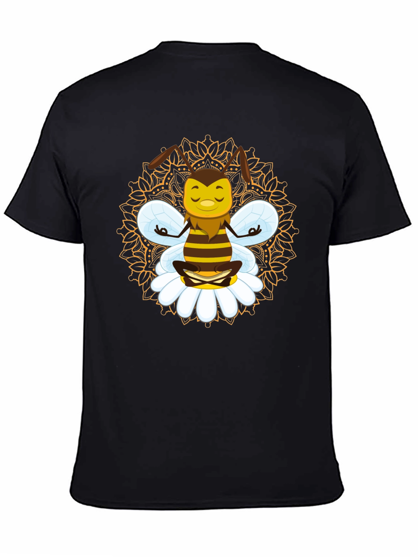 Zen Bee Mandala Graphic Tee - Black Cotton T-Shirt