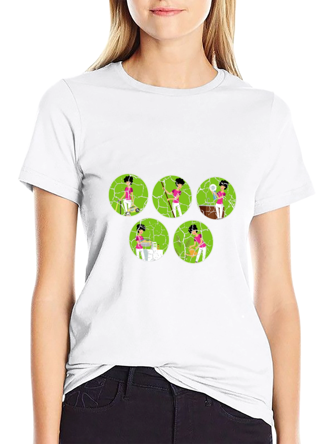 Cartoon Tennis Player Black Graphic Tee