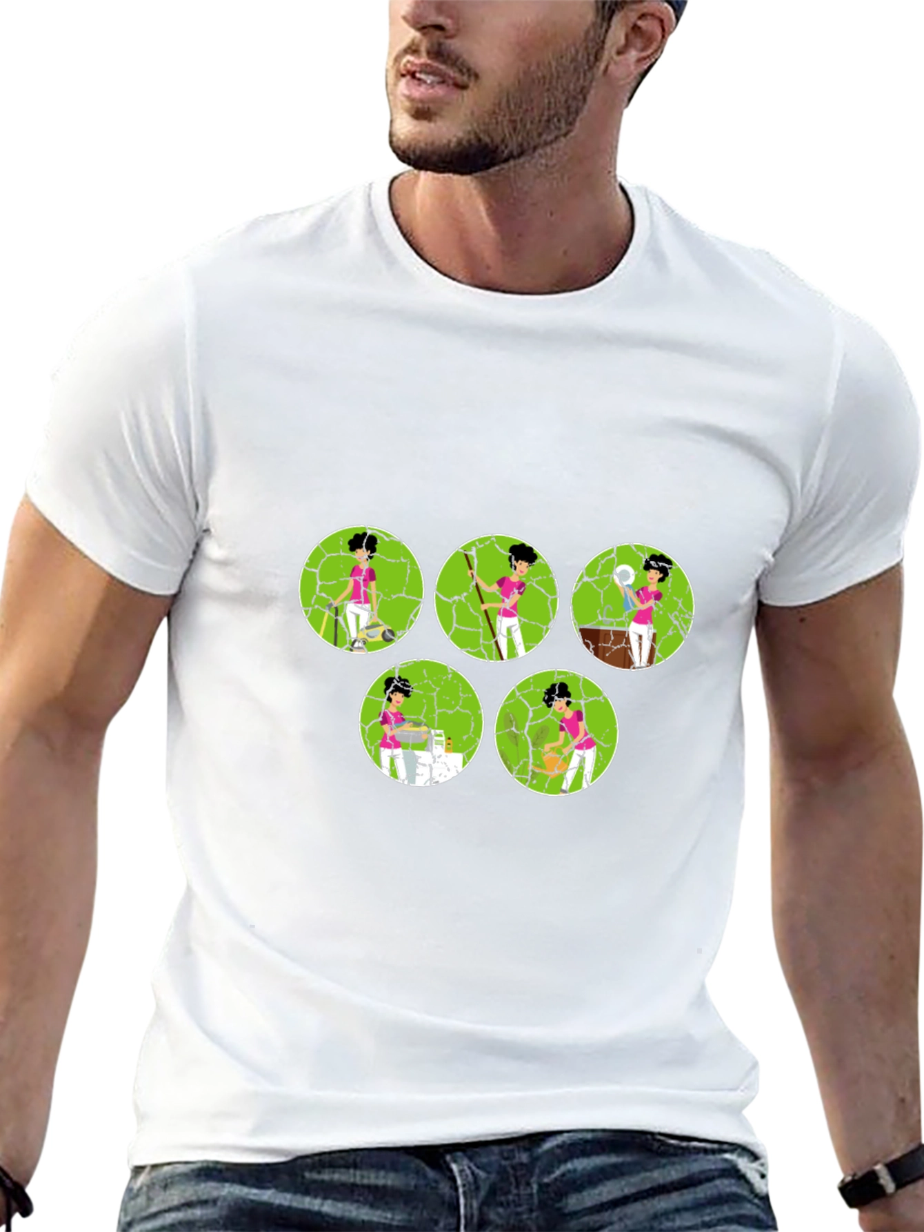 Cartoon Tennis Player Black Graphic Tee