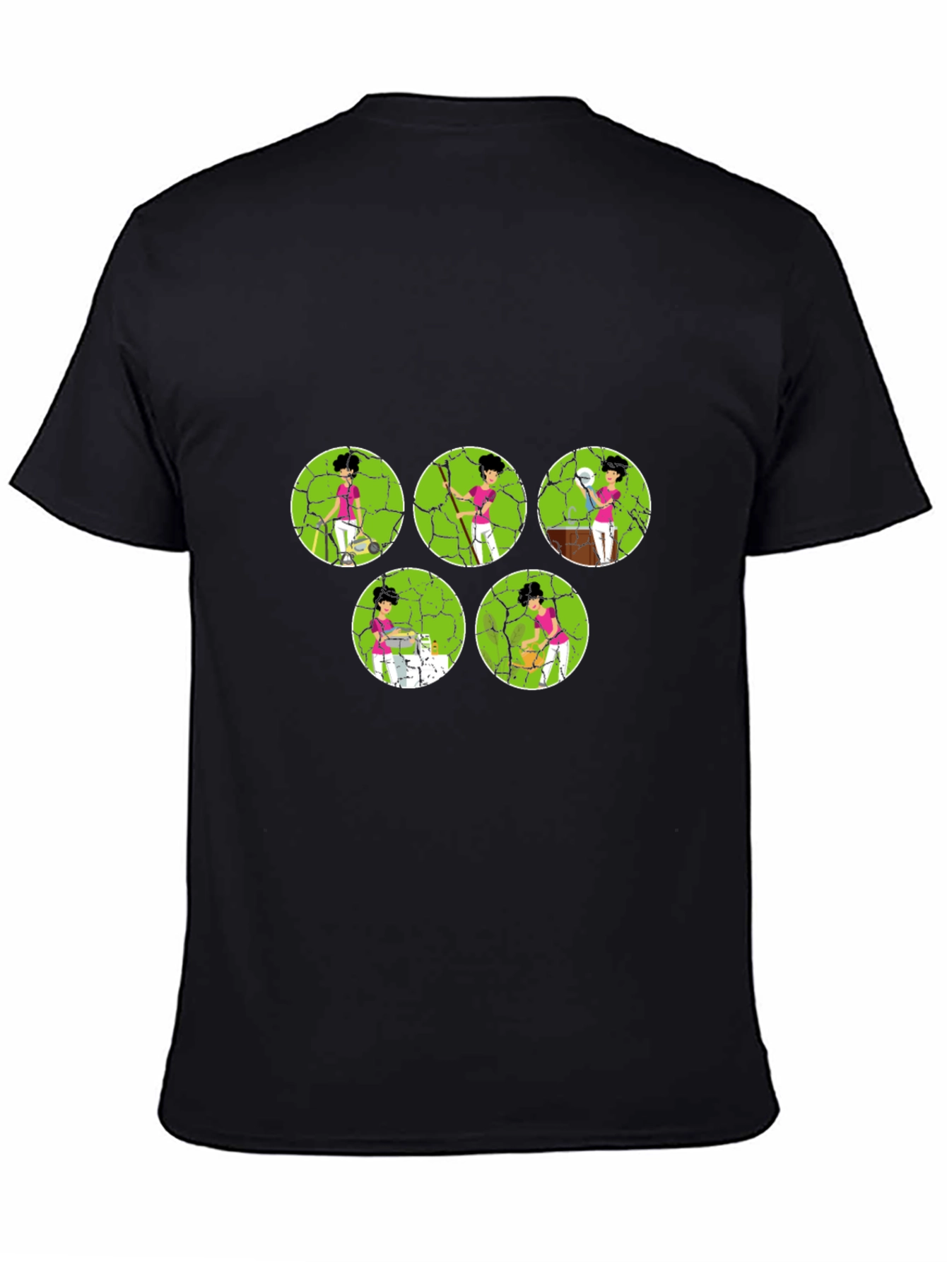 Cartoon Tennis Player Black Graphic Tee