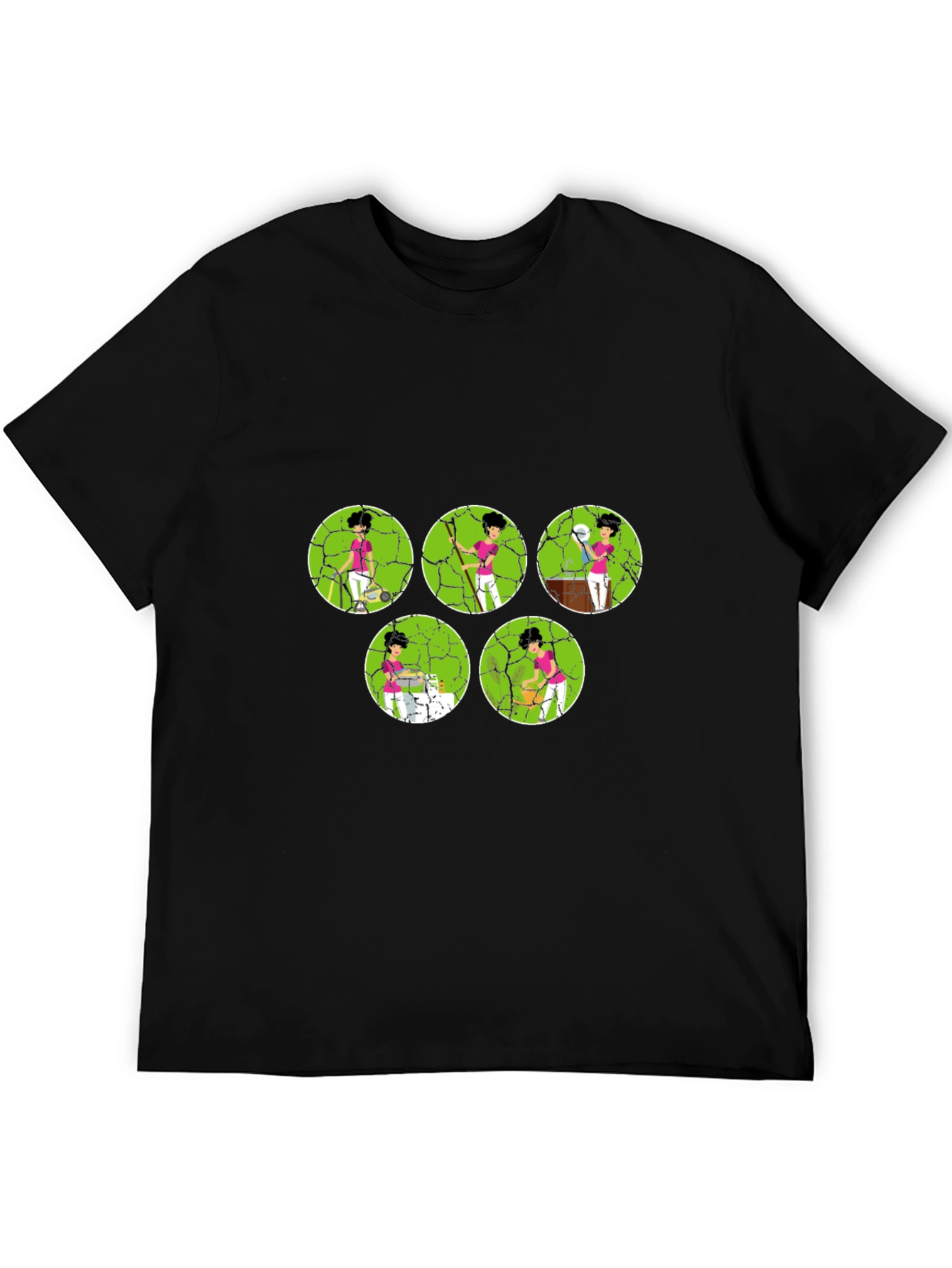 Cartoon Tennis Player Black Graphic Tee