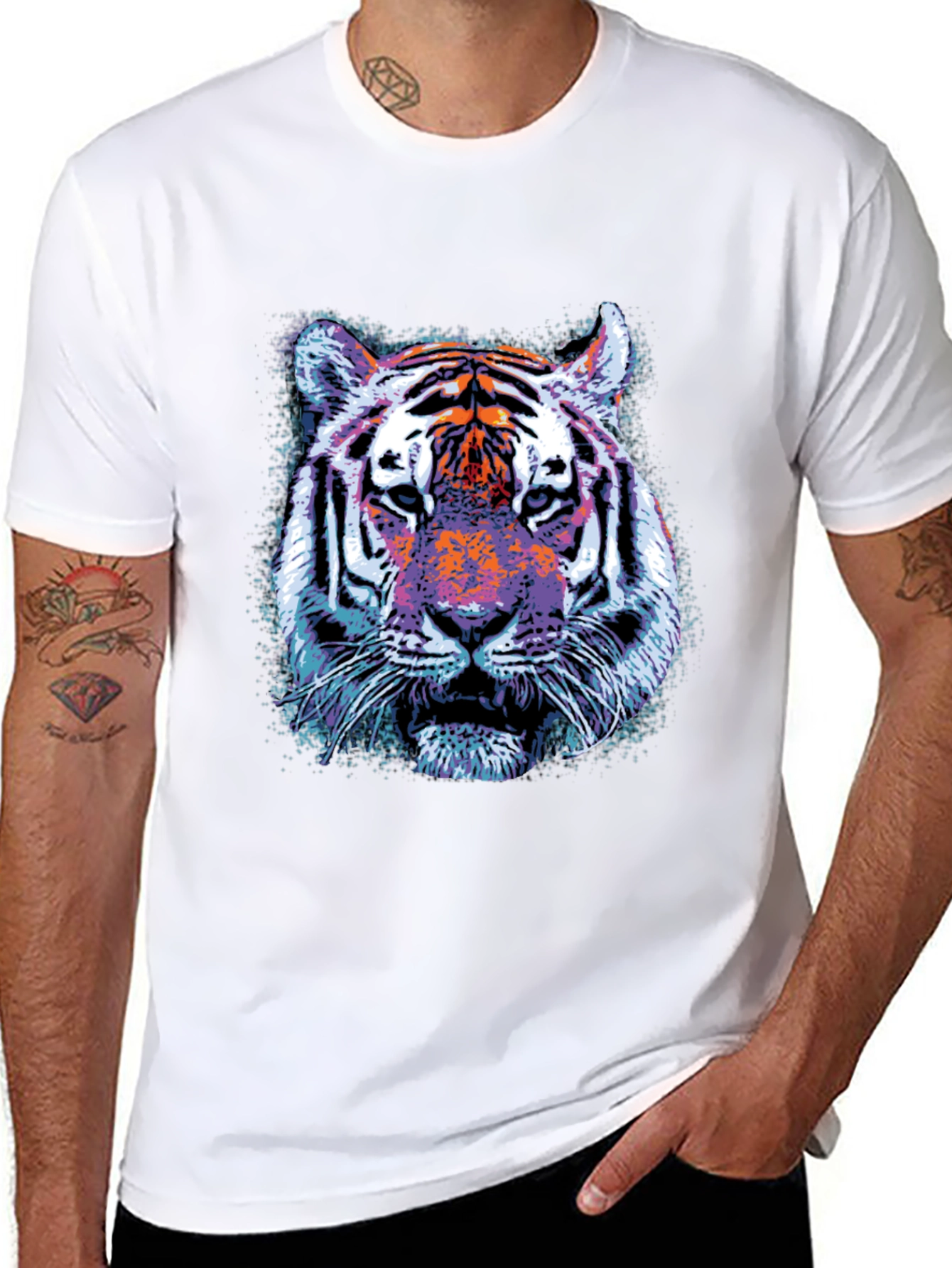 Cool Tiger Graphic Print Crew Neck T-Shirt