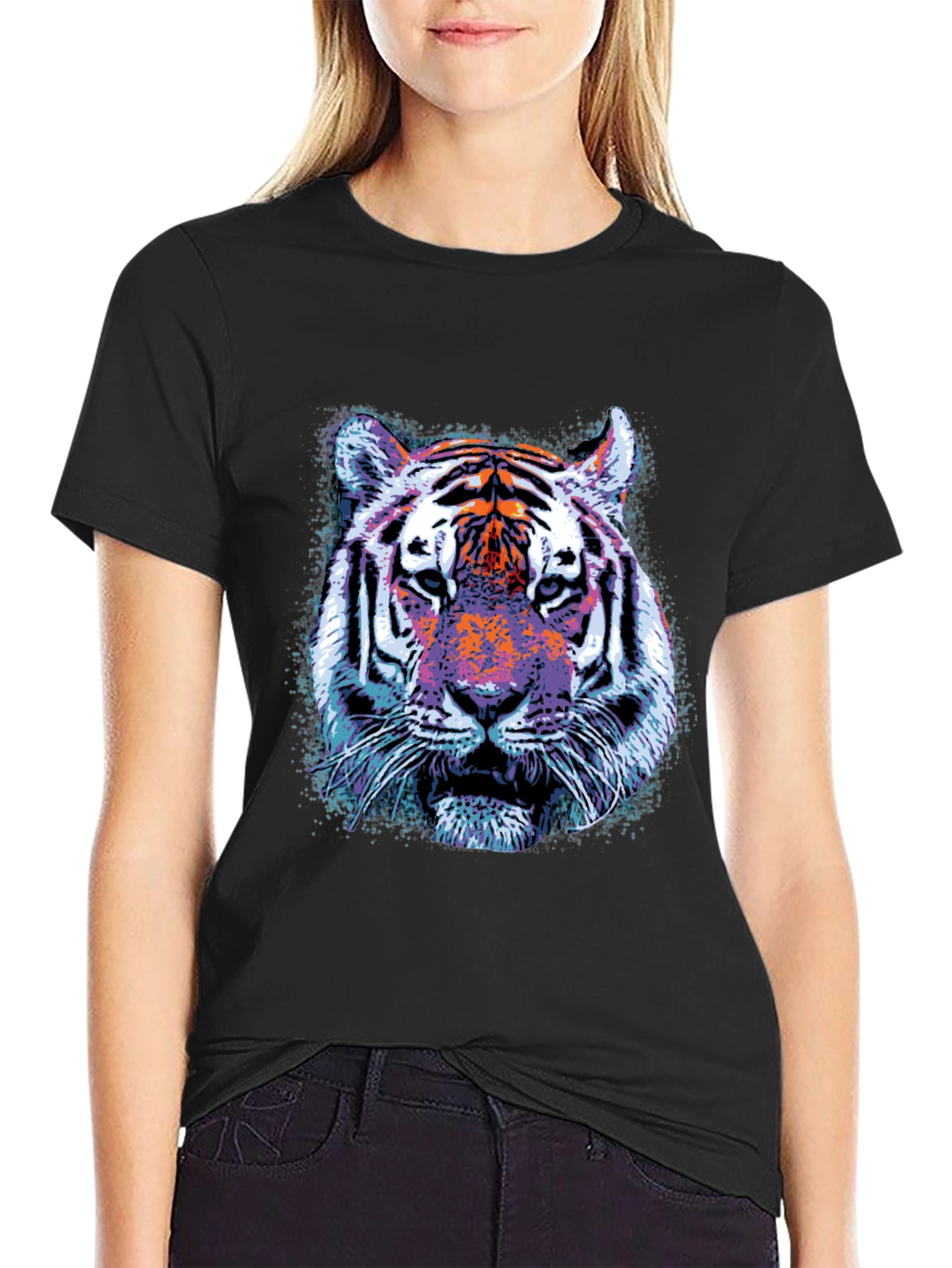Cool Tiger Graphic Print Crew Neck T-Shirt