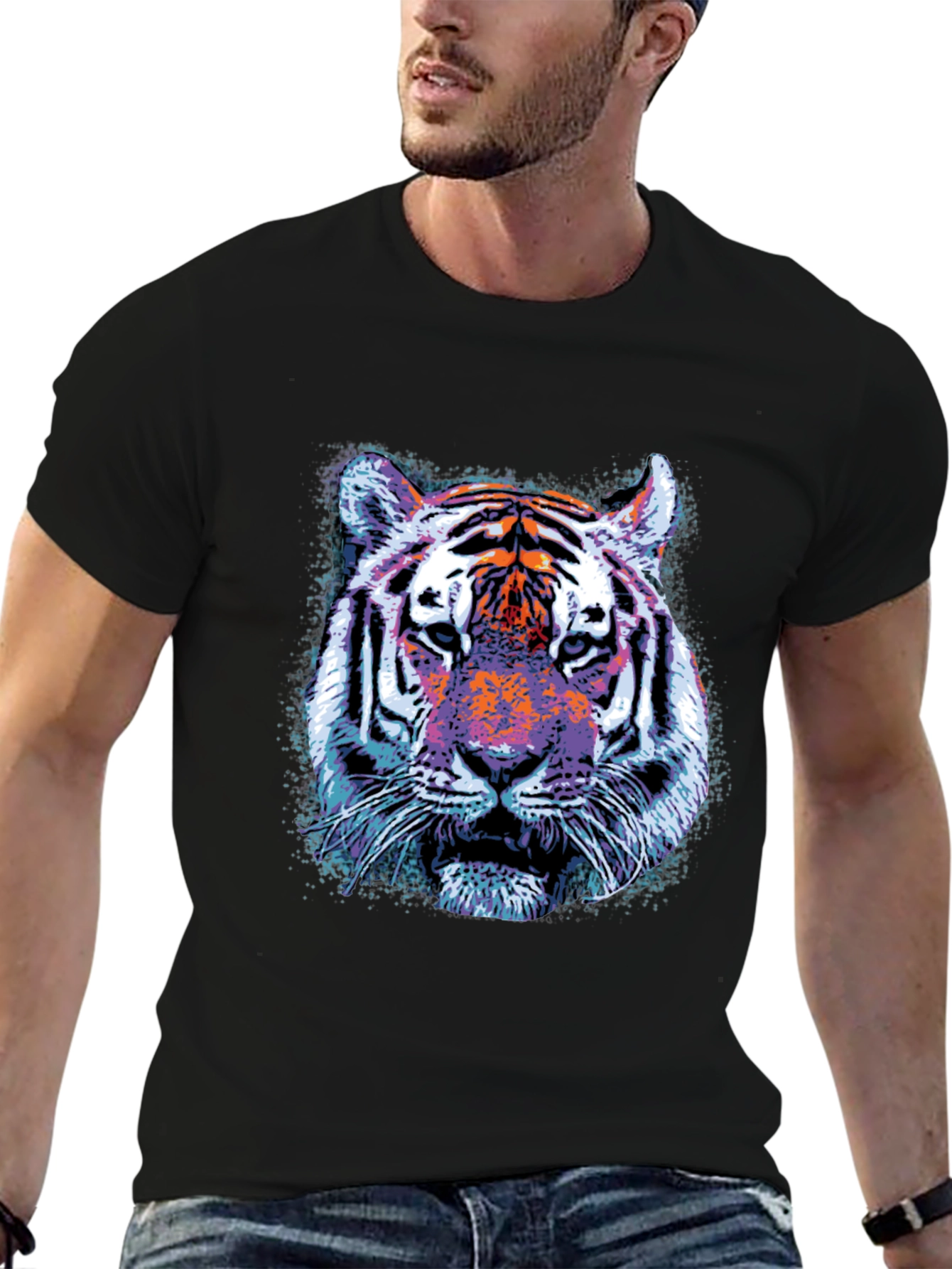 Cool Tiger Graphic Print Crew Neck T-Shirt