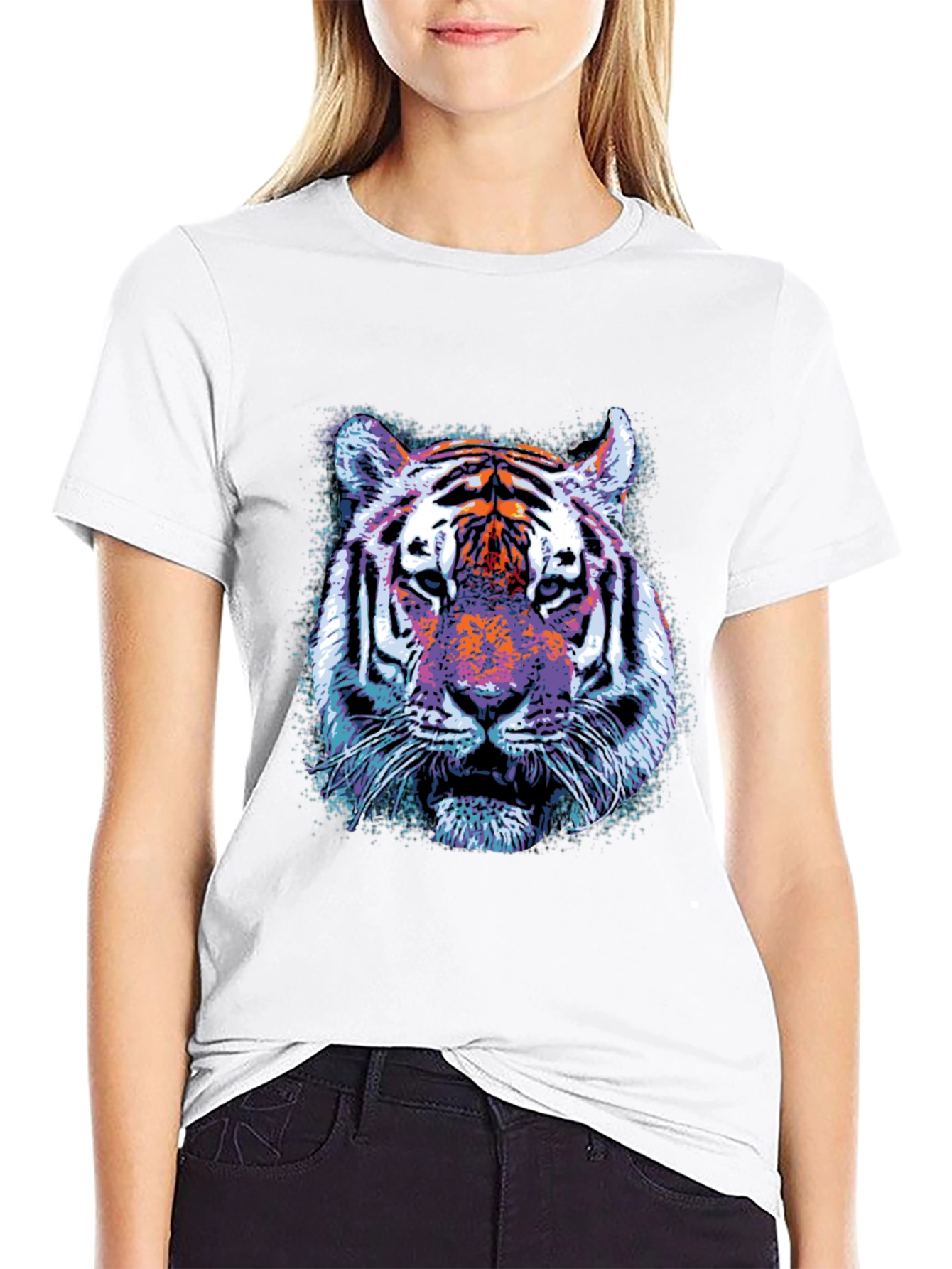 Cool Tiger Graphic Print Crew Neck T-Shirt