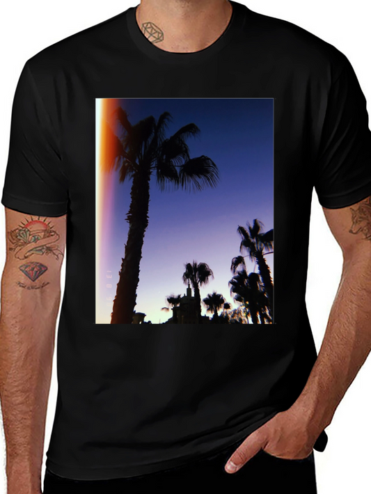 Palm Tree Silhouette Graphic Tee - Retro Sunset Vibes