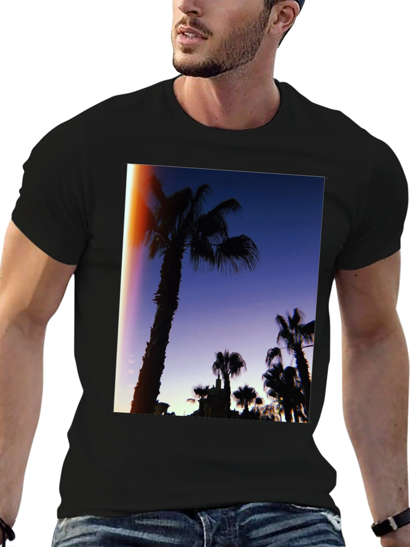 Palm Tree Silhouette Graphic Tee - Retro Sunset Vibes