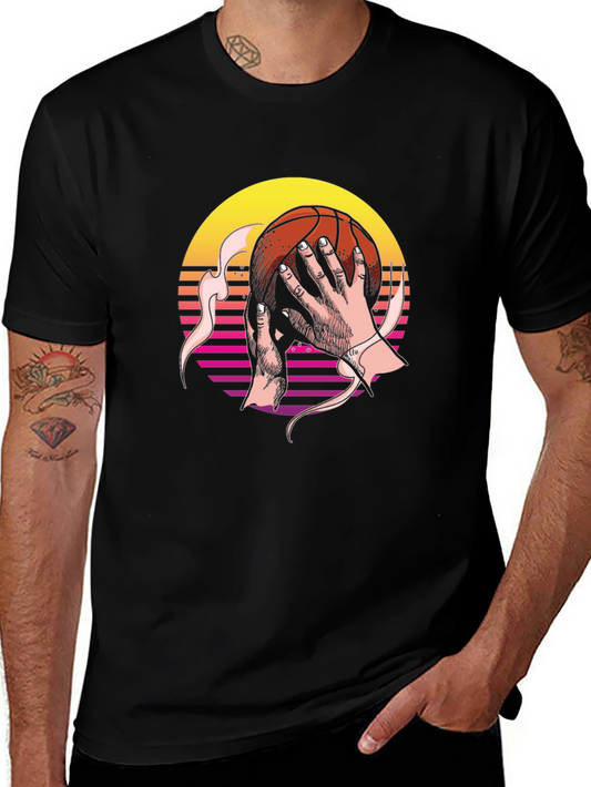 Retro Sunset Basketball Graphic Tee - Stylish Comfort