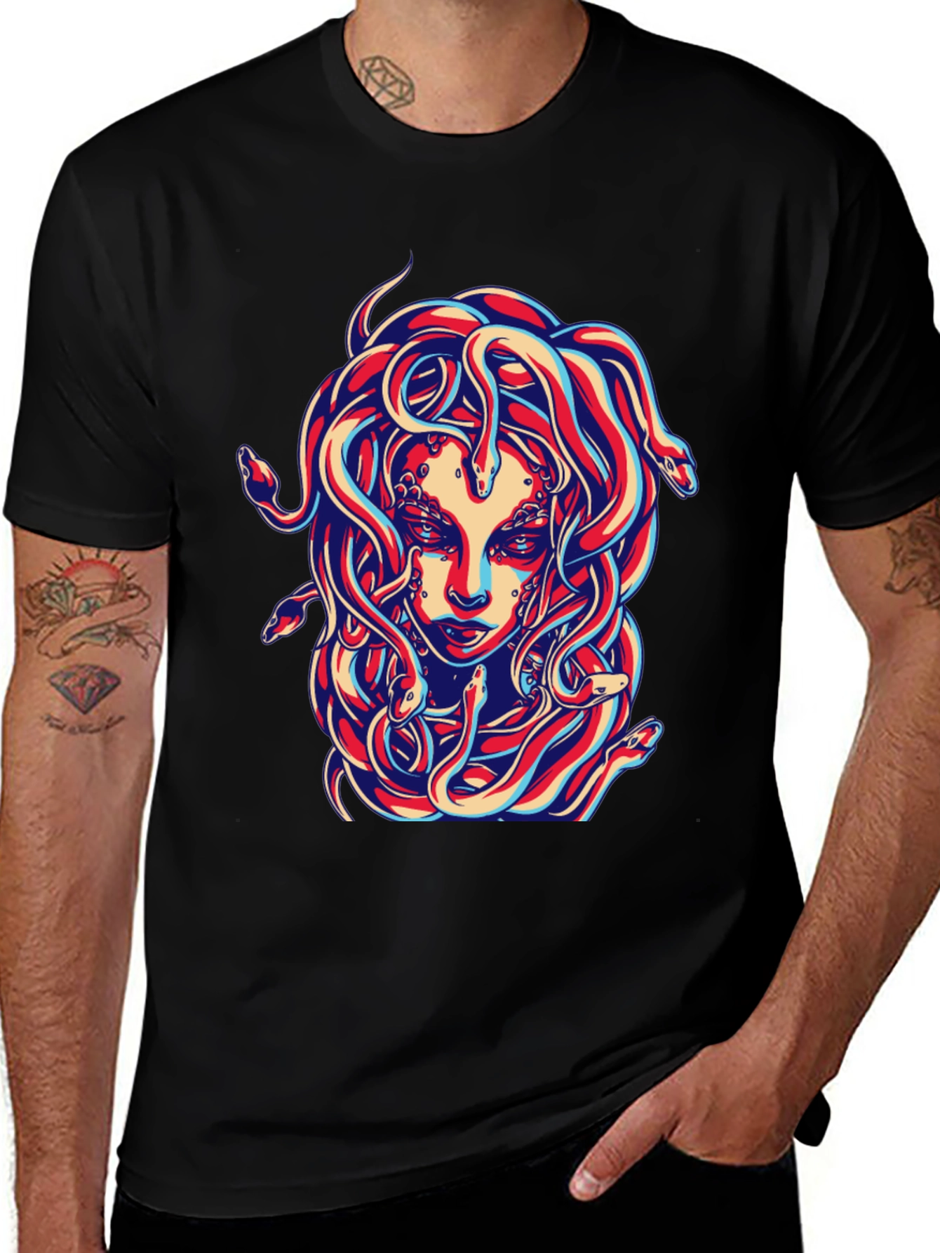 Medusa Graphic Print Black T-Shirt