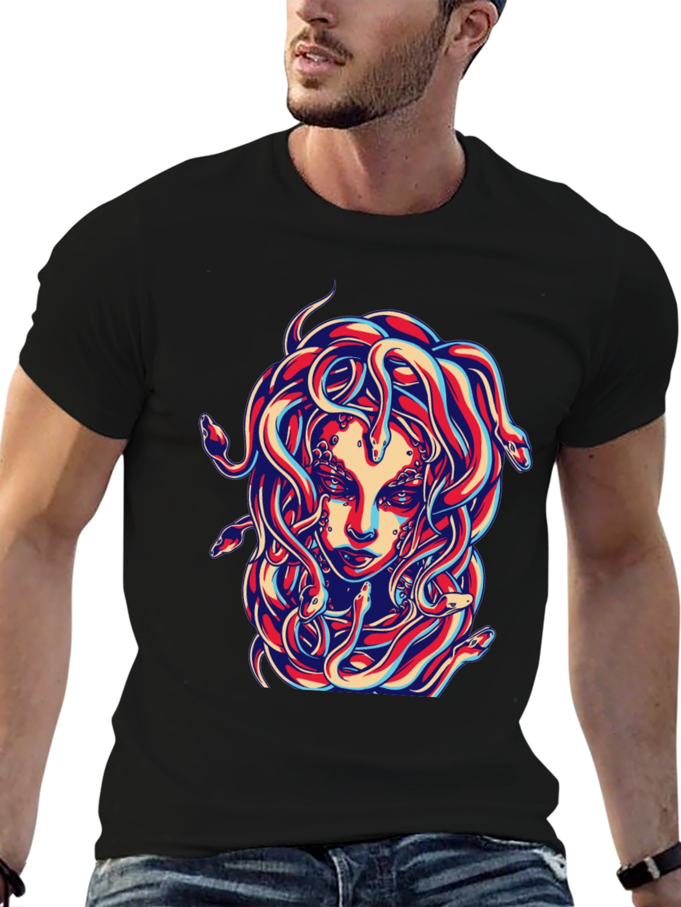 Medusa Graphic Print Black T-Shirt