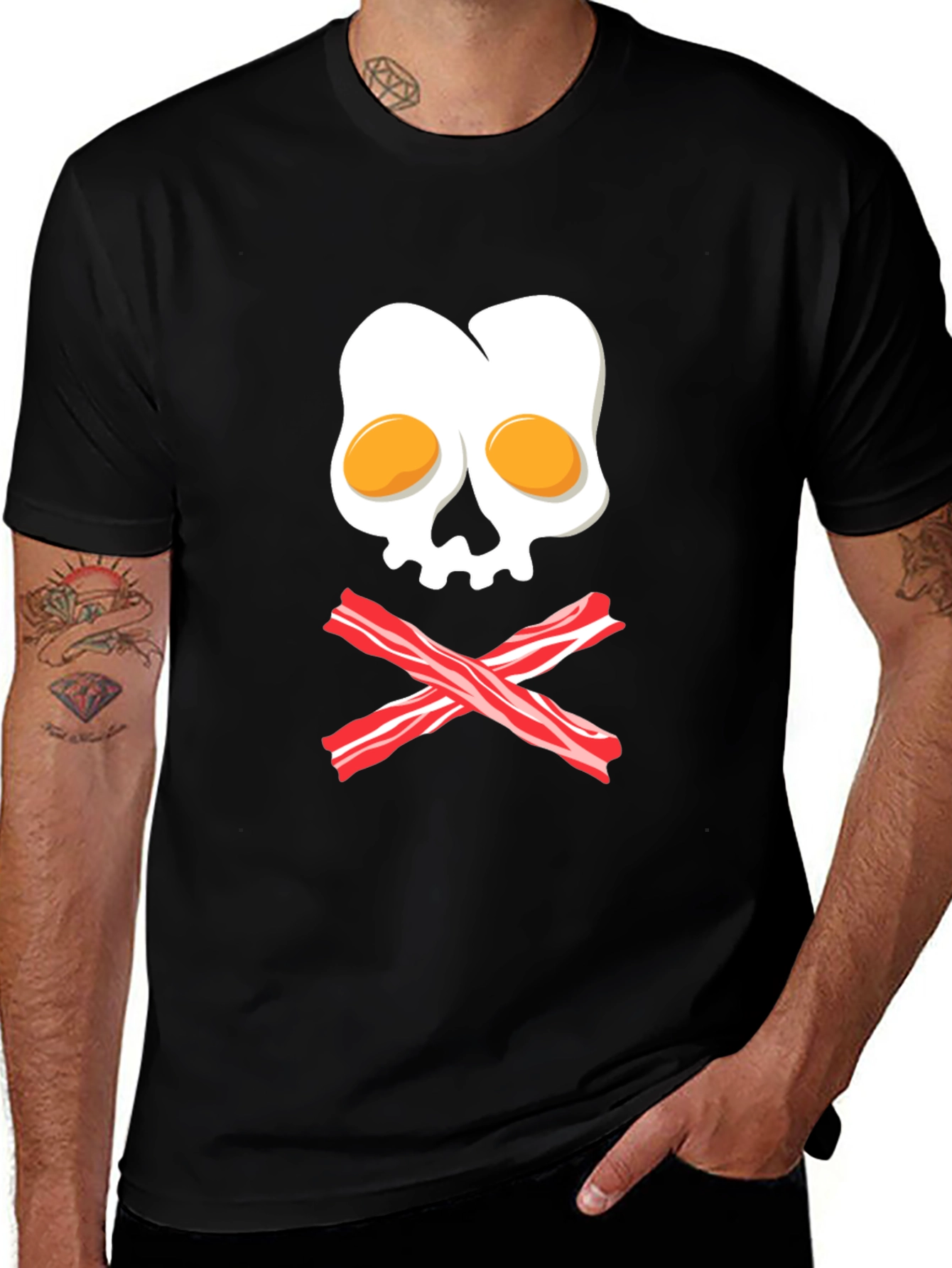 Breakfast Skull T-Shirt - Egg and Bacon Pirate Tee