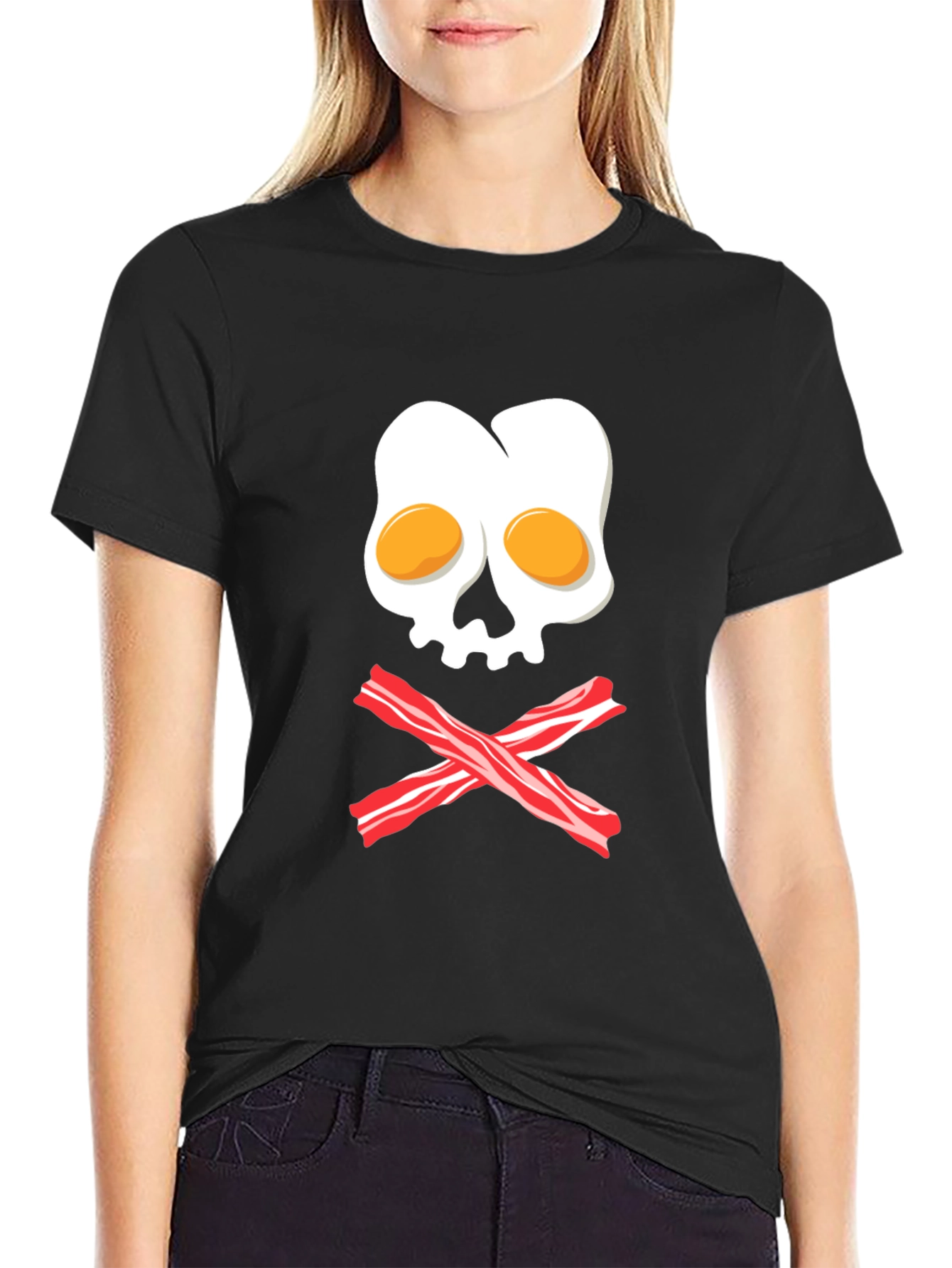 Breakfast Skull T-Shirt - Egg and Bacon Pirate Tee