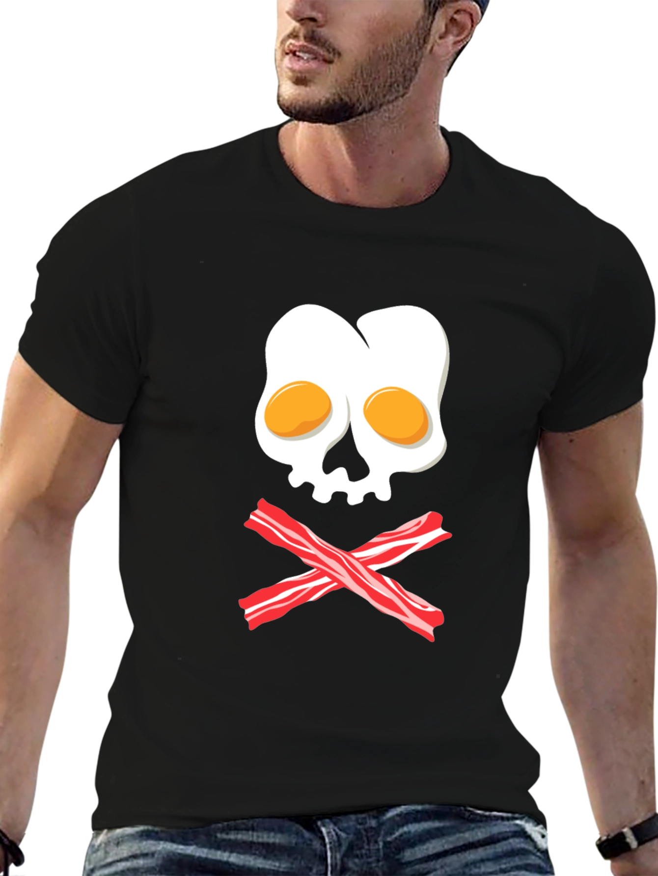 Breakfast Skull T-Shirt - Egg and Bacon Pirate Tee