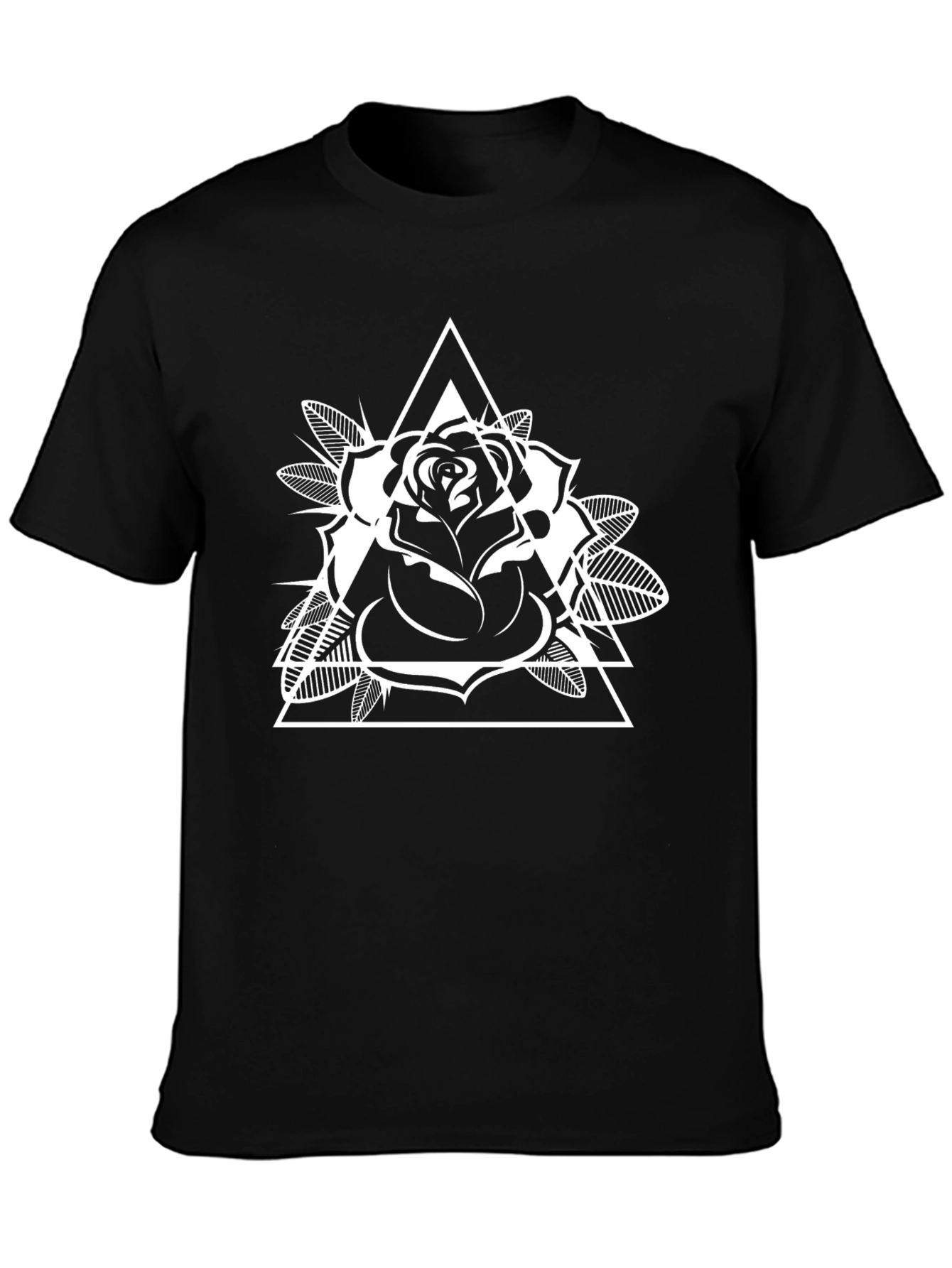 Geometric Rose Graphic Tee - Black Cotton Casual Shirt
