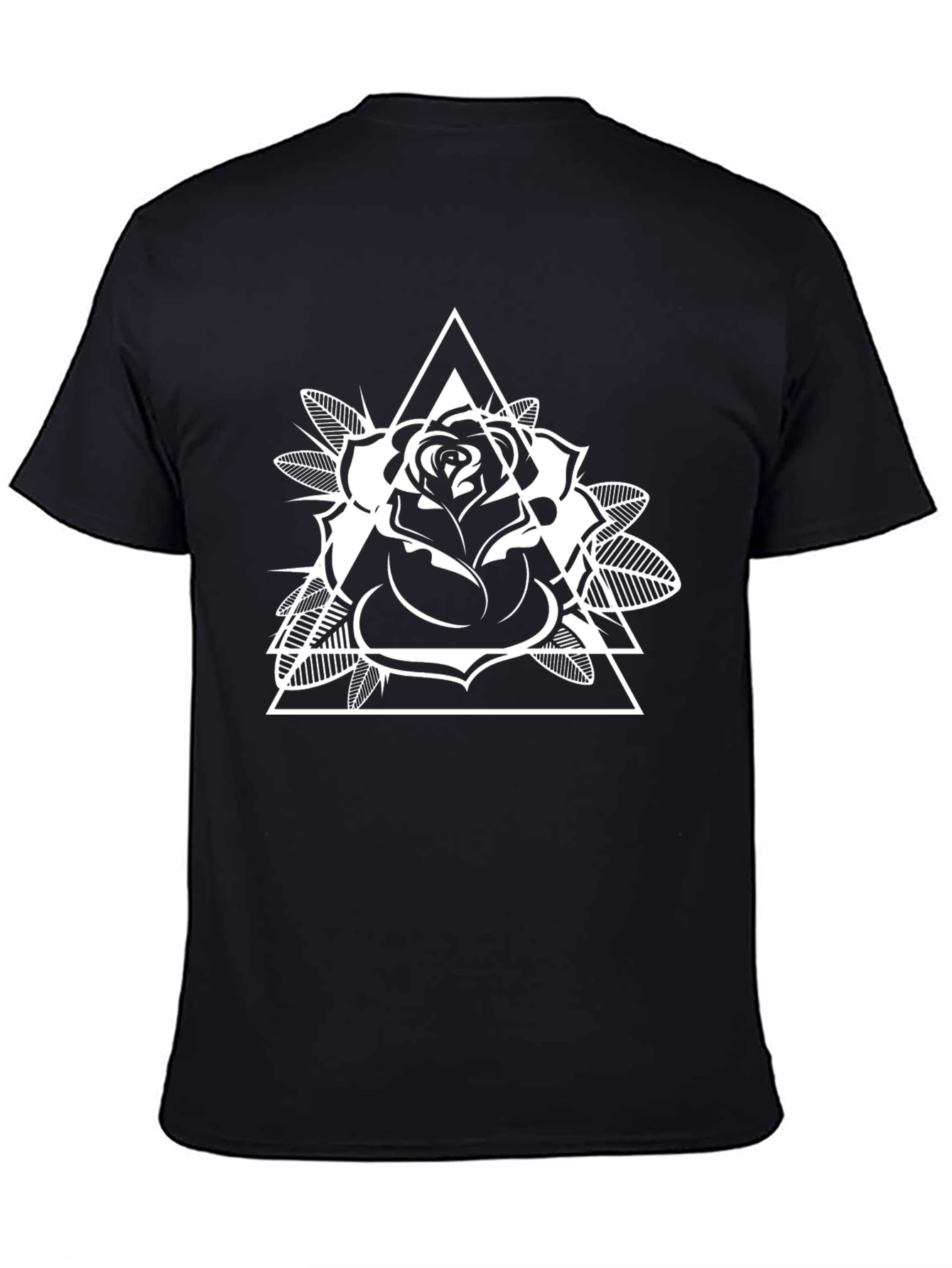 Geometric Rose Graphic Tee - Black Cotton Casual Shirt