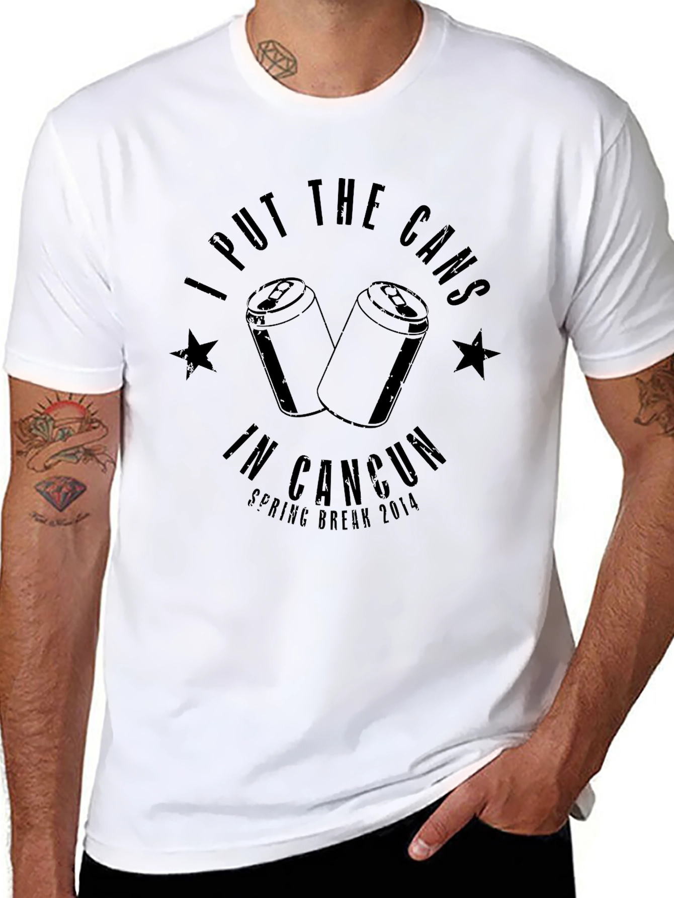 I Put the Cans in Cancun Black Graphic T-Shirt