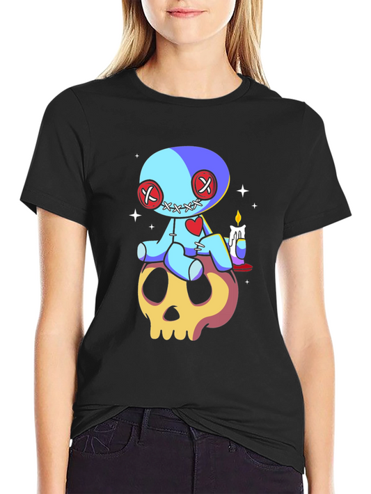Voodoo Doll Skull Graphic Tee - Spooky Cute Style