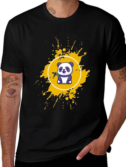 Panda Splash Graphic Tee - Black Cotton T-Shirt