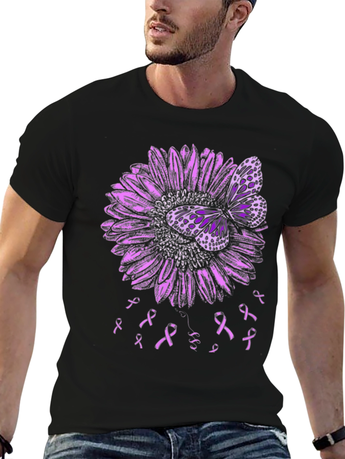 Purple Butterfly and Ribbon Awareness T-Shirt