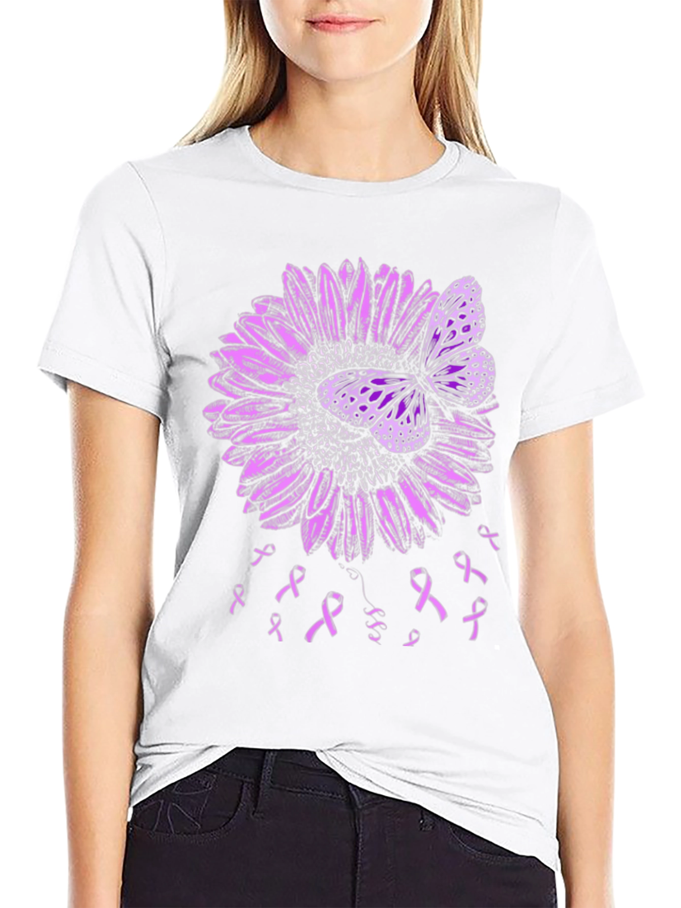 Purple Butterfly and Ribbon Awareness T-Shirt