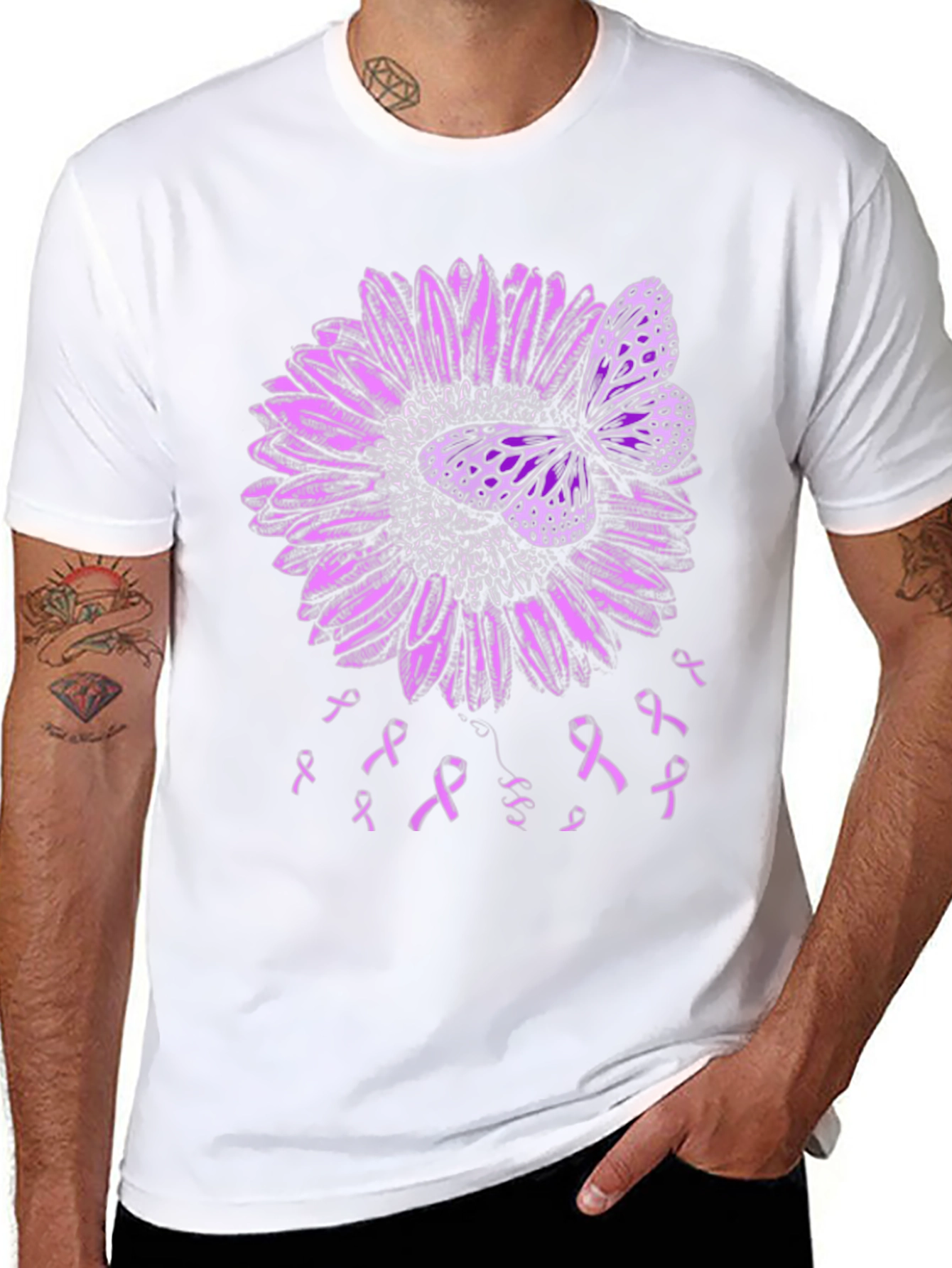Purple Butterfly and Ribbon Awareness T-Shirt