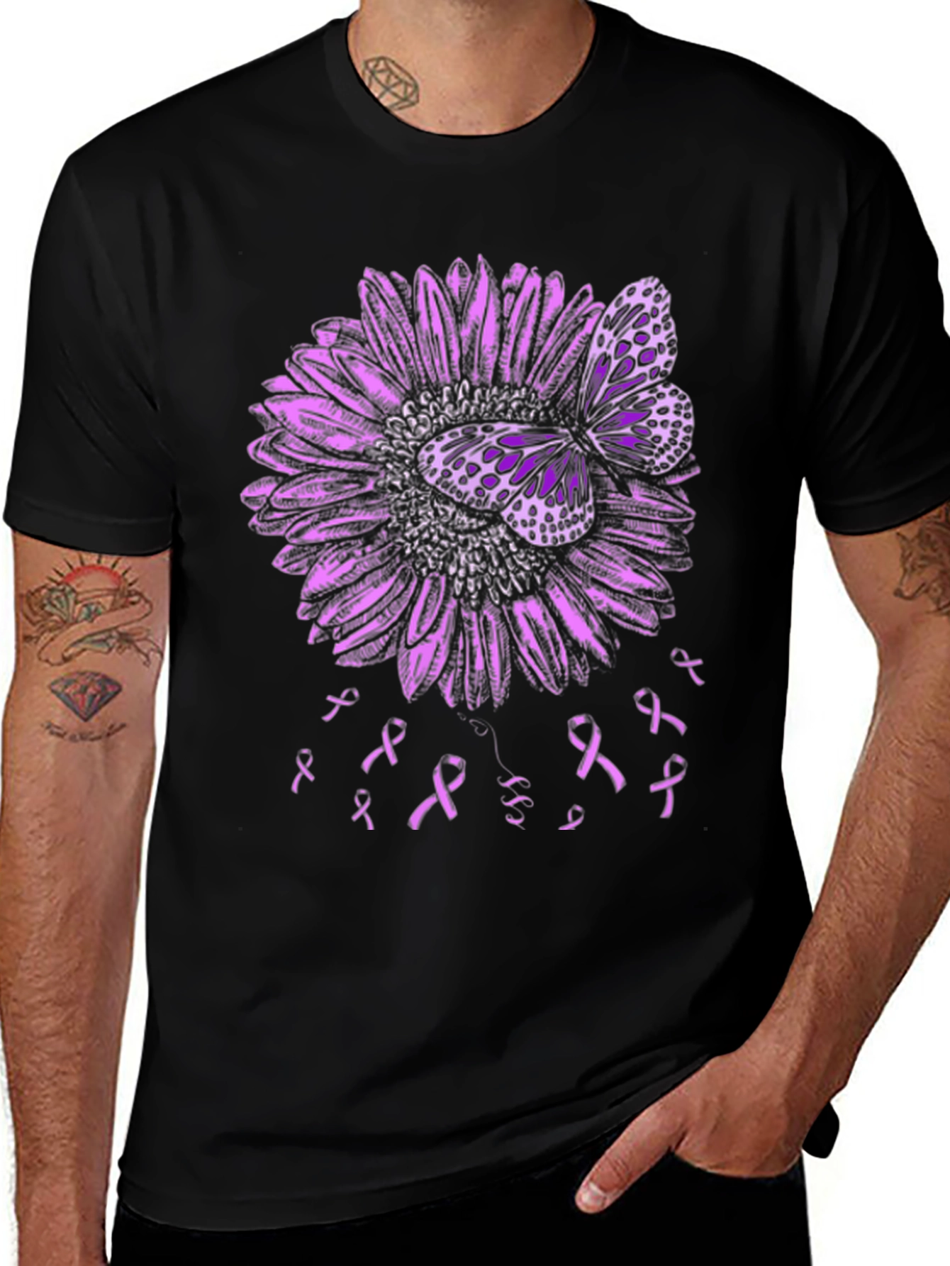 Purple Butterfly and Ribbon Awareness T-Shirt