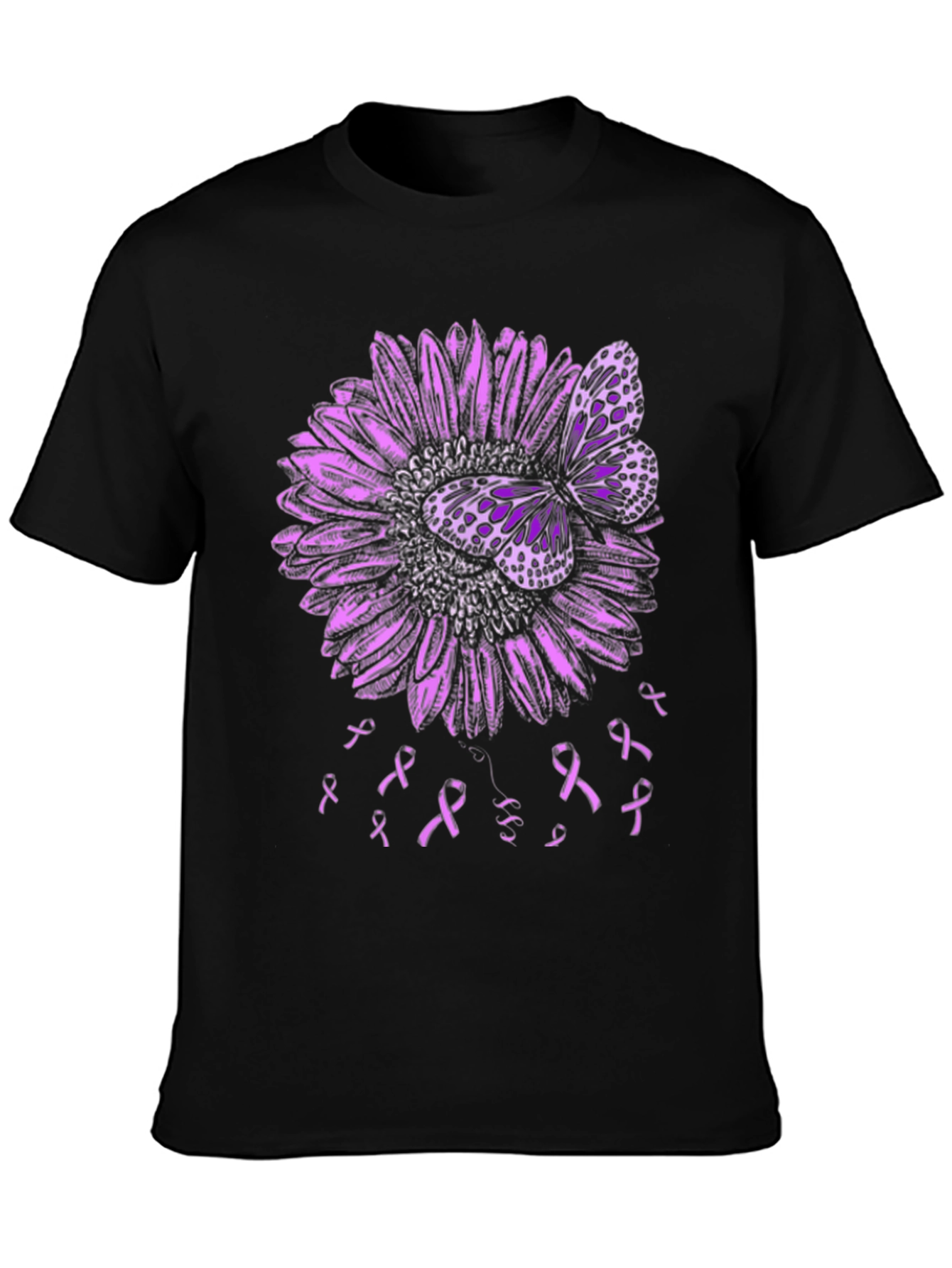 Purple Butterfly and Ribbon Awareness T-Shirt