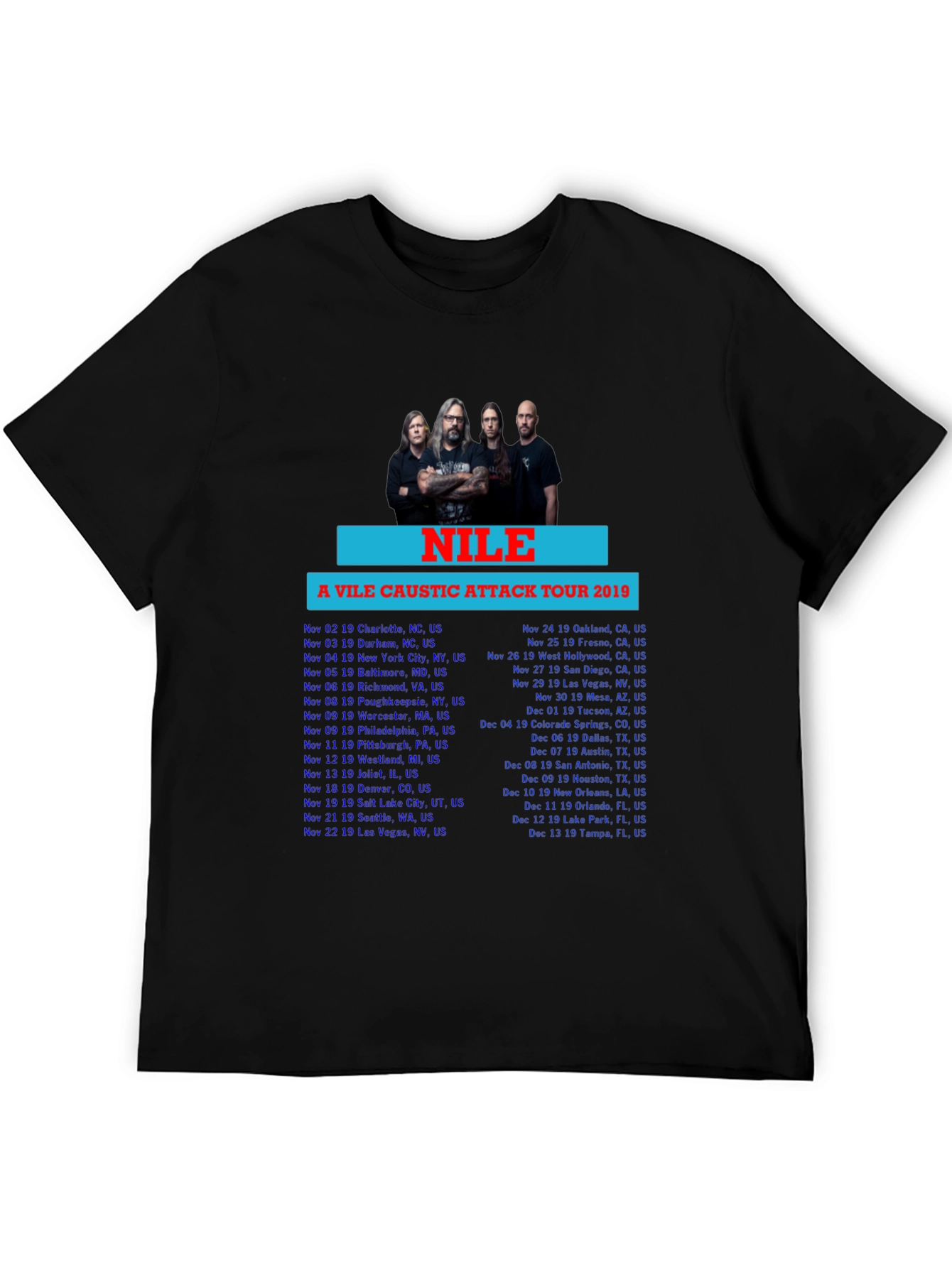 Nile A Vile Caustic Attack Tour 2019 Black T-Shirt